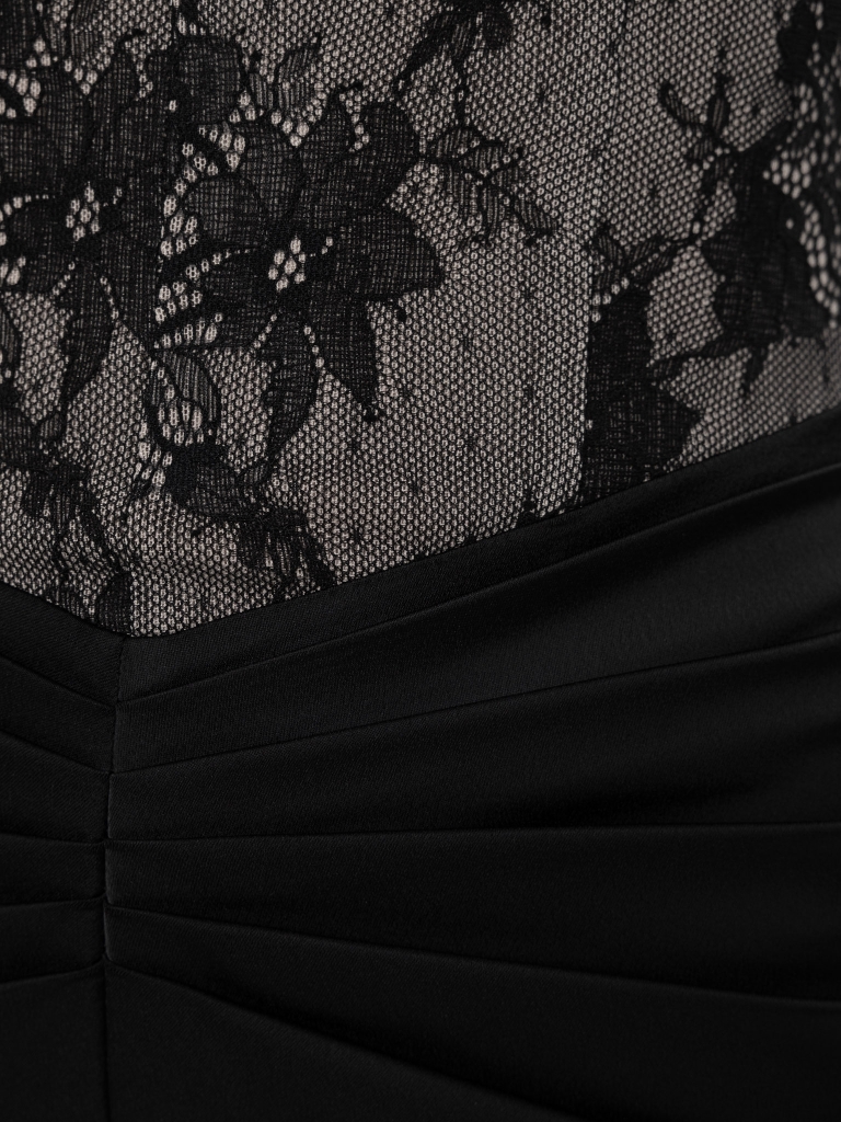 Maxi dress with a lace bodice and hip draping