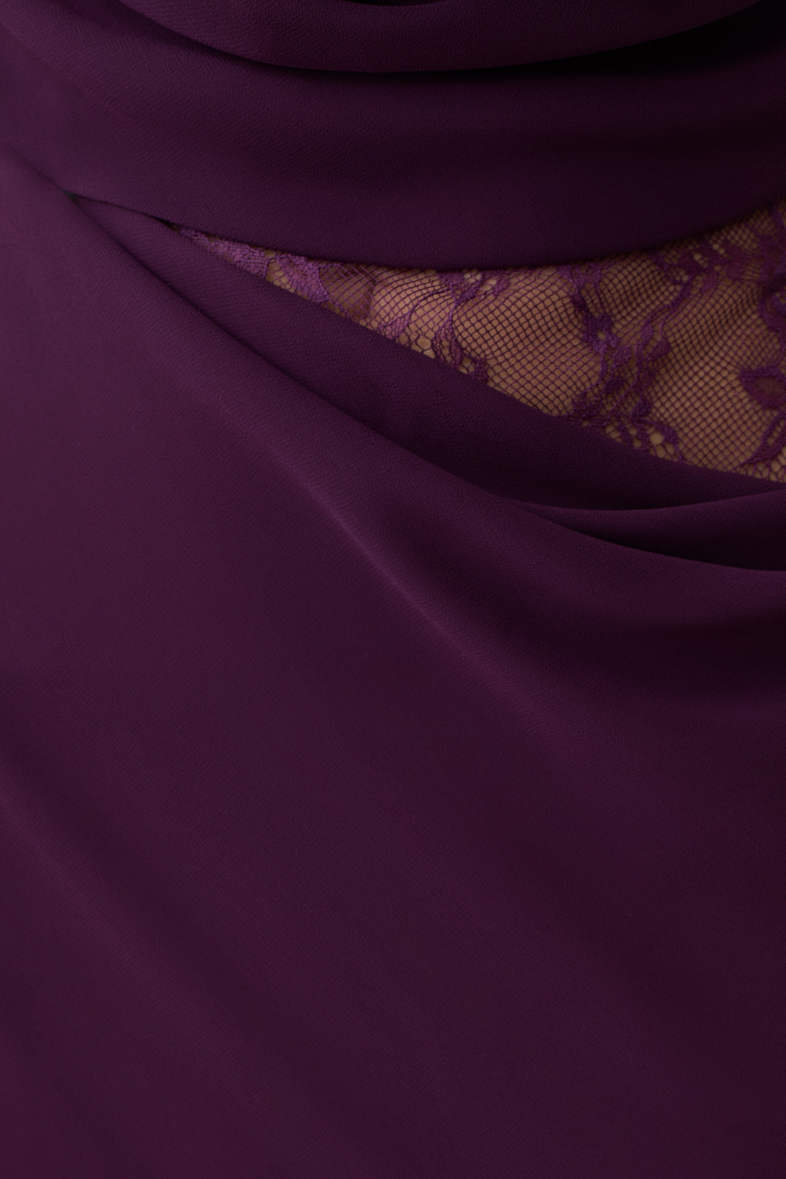 Chiffon And Lace Halter Maxi Dress - Plum