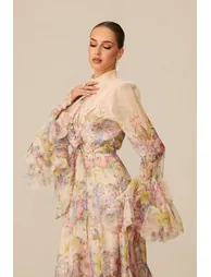 Alessia Floral Print Ruffle Cuff Maxi Dress