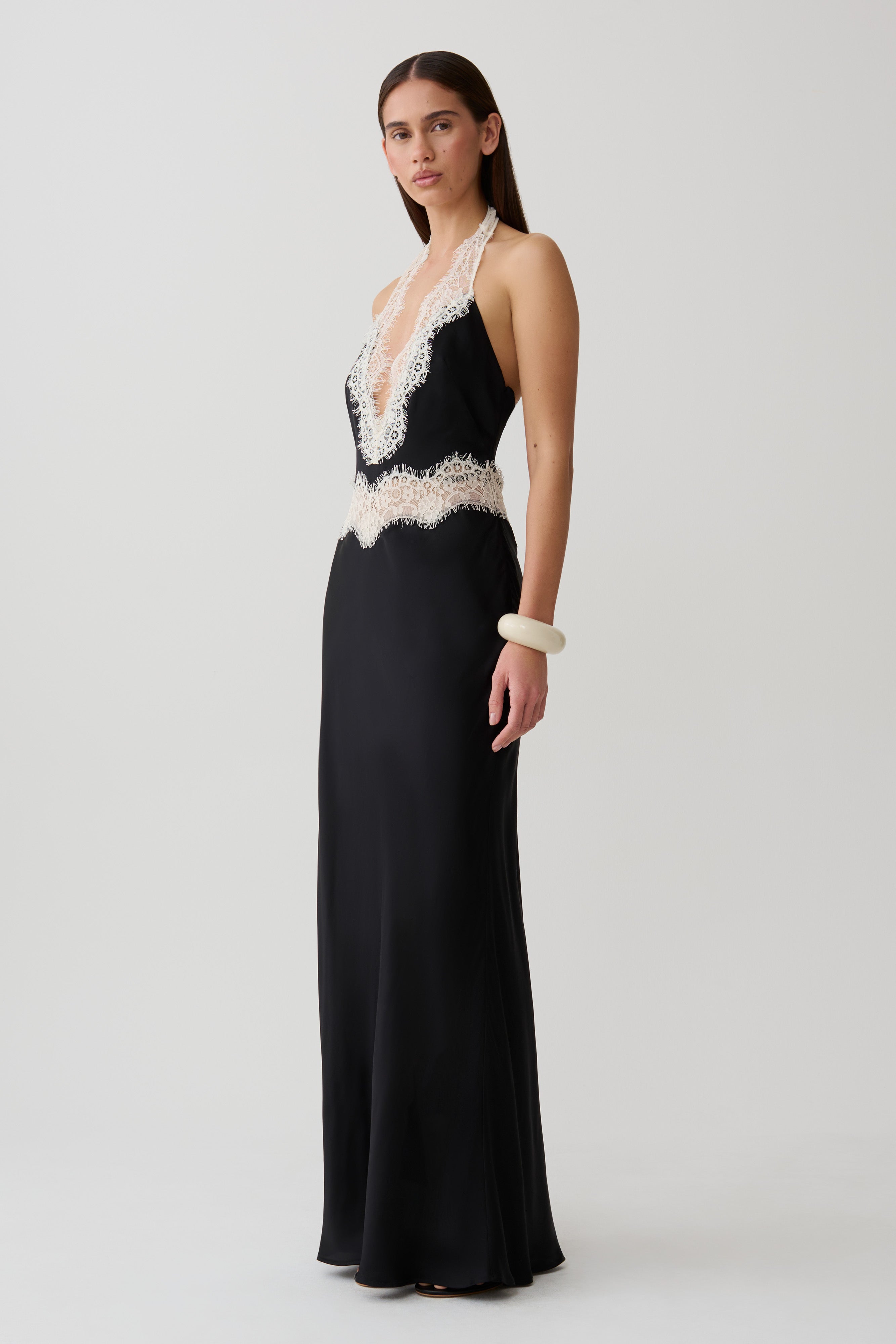 Louise Satin And Lace Maxi Dress