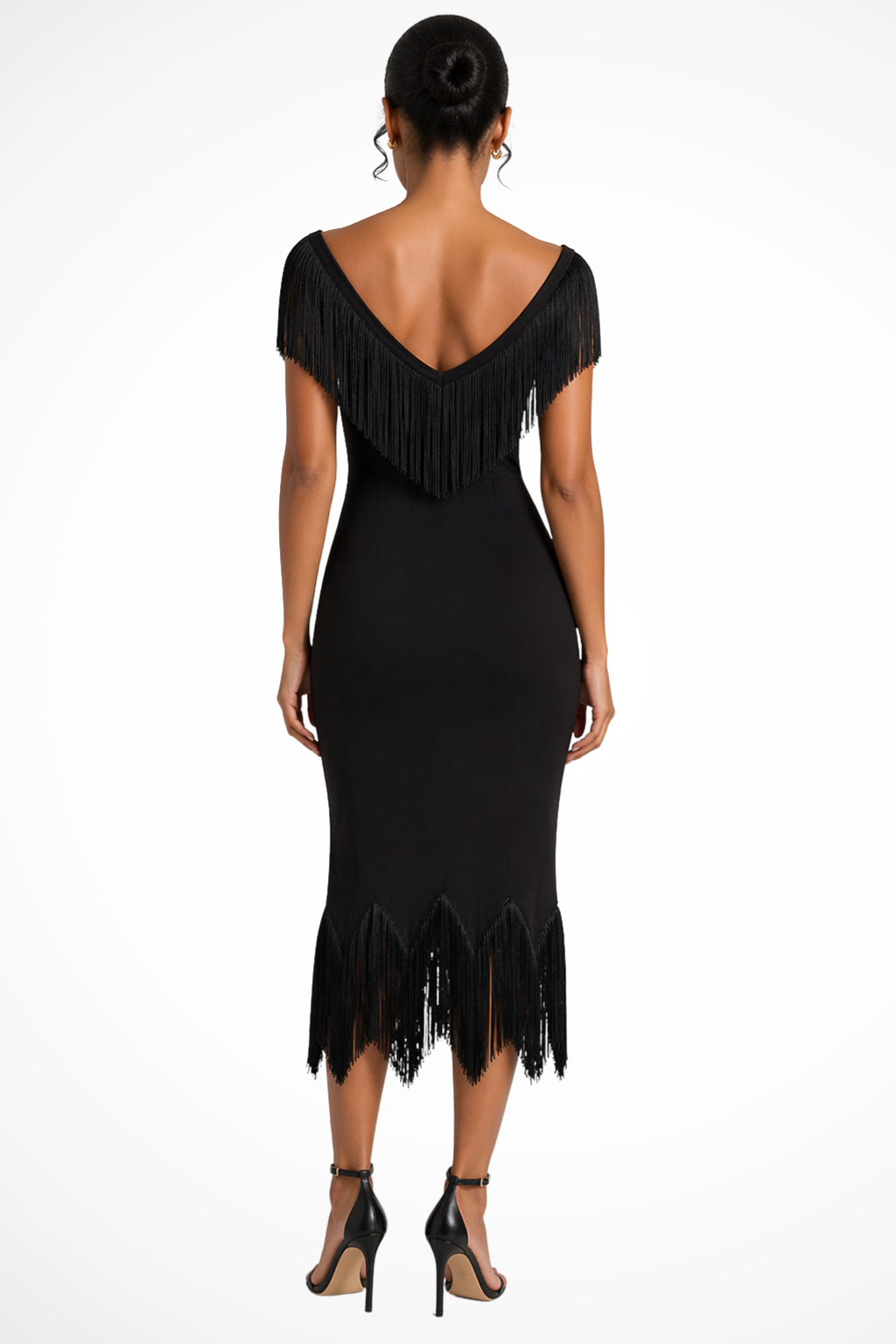 Fringe Trim Off Shoulder Occasion Midi Dress