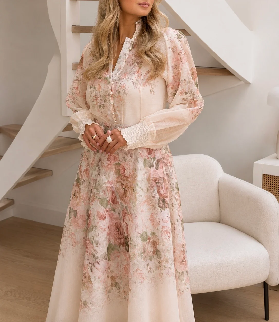 Peachy Flowy Sheer Gauze Dress