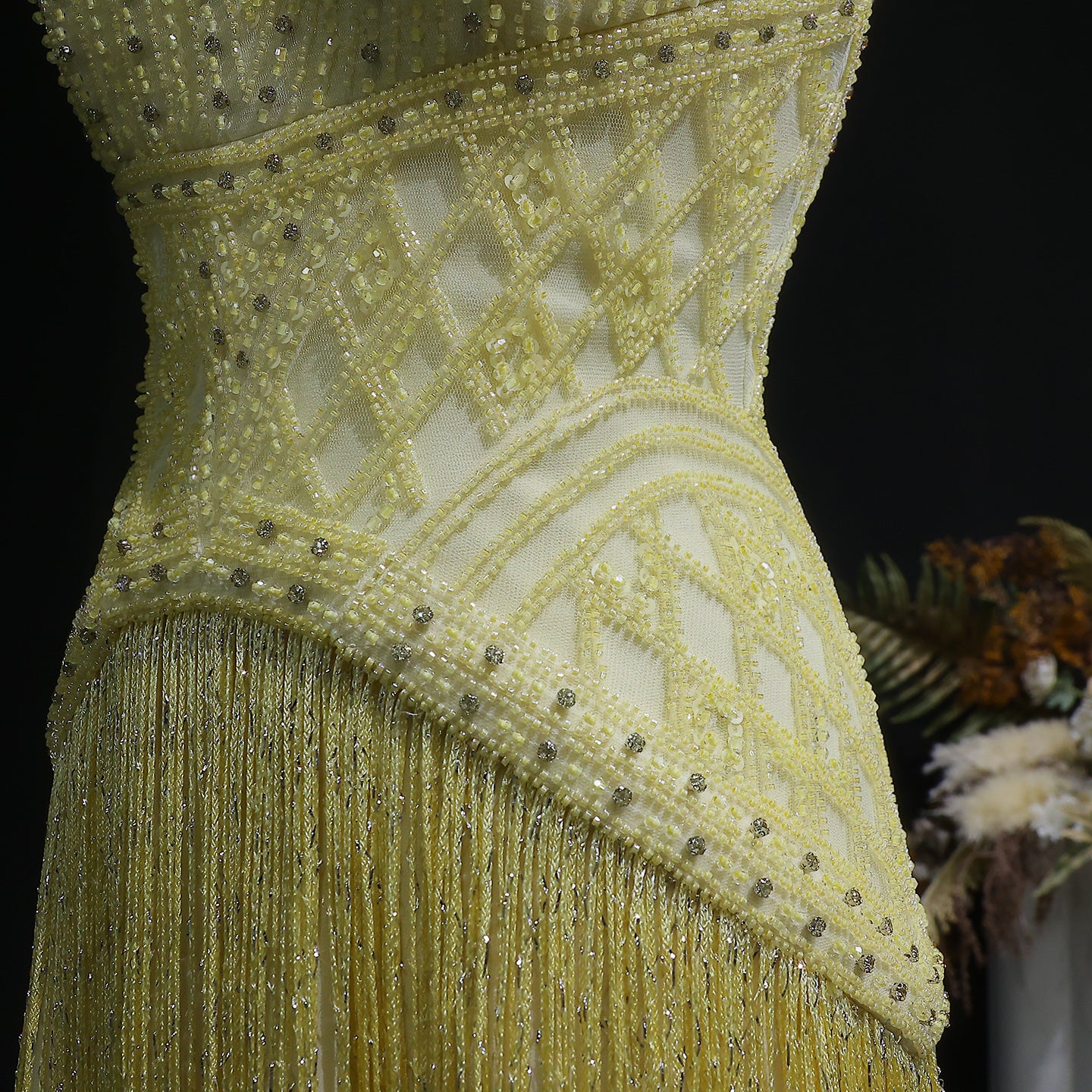 Gala Exquisite Yellow Beaded Halter Neck Deep V Evening Dress SS554
