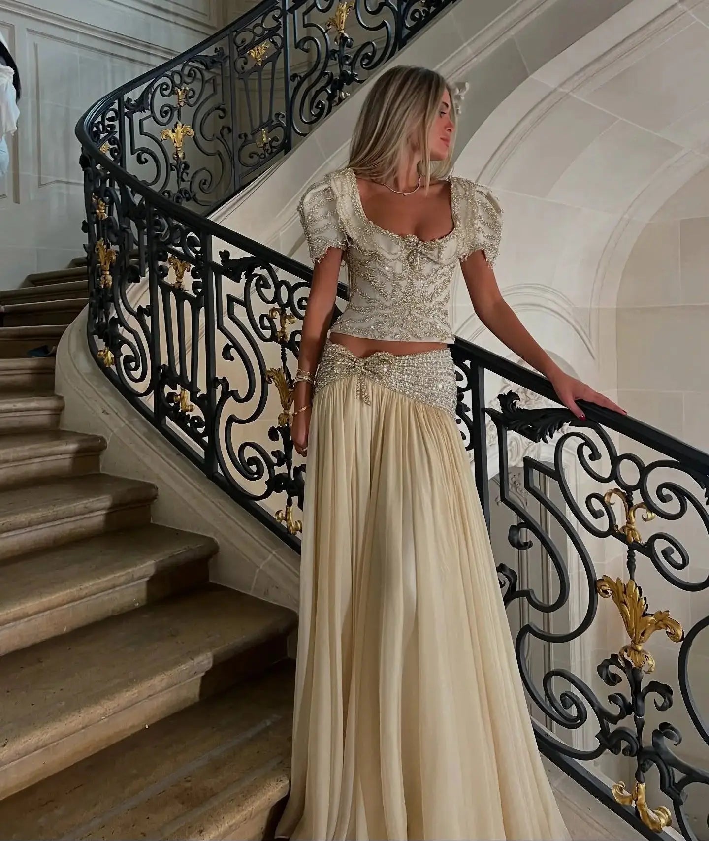 Champagne Beaded Two Piece Evening Dress SS544