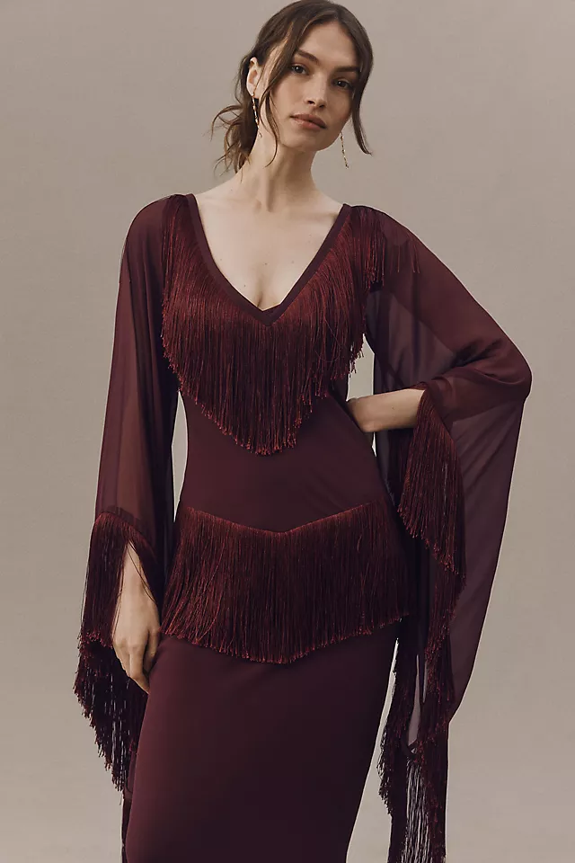 Cristal Fringed V-Neck Maxi Dress