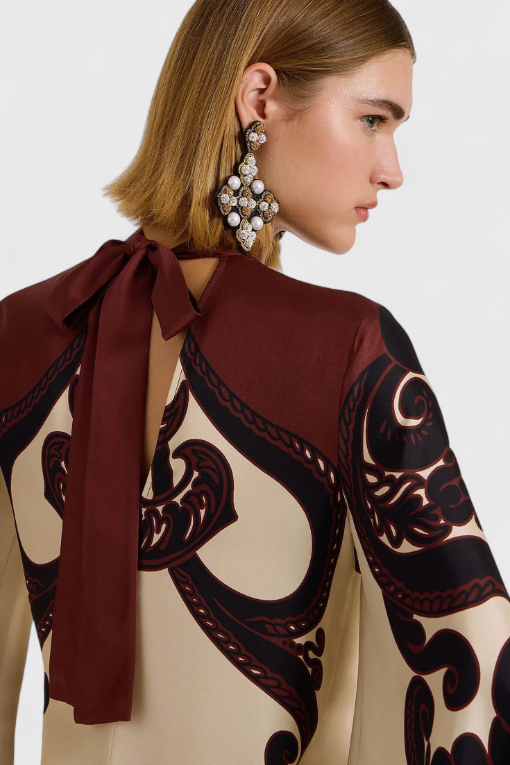 Maritza Grenadine Print High Neck Dress
