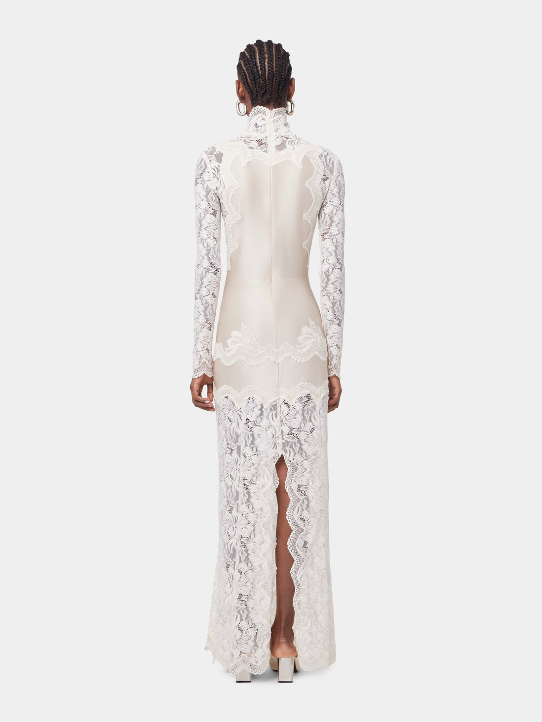 Cream Lace High Neck Long Sleeve Maxi Dress