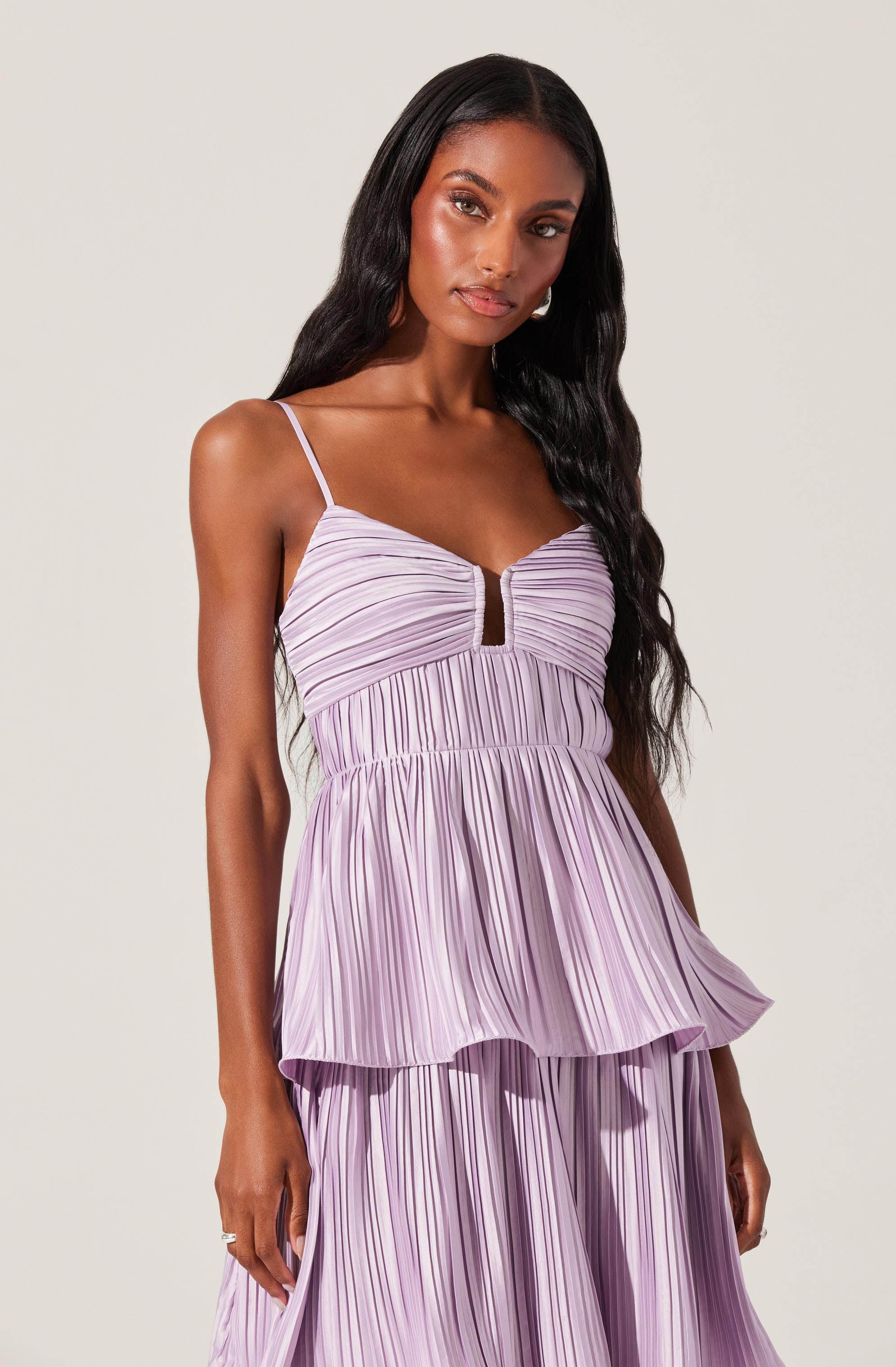 Lupin Pleated Tiered Maxi Dress - Lilac / XS