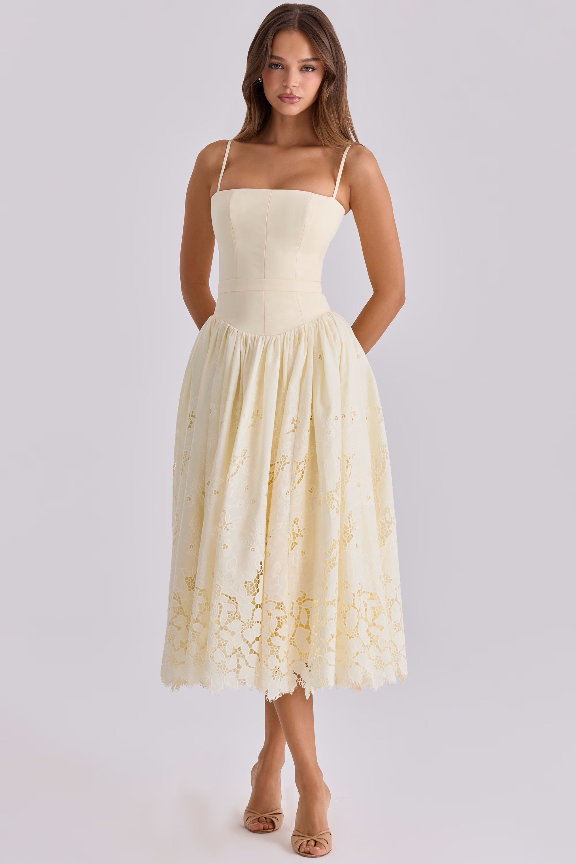 Ysabella Lemon Custom Lace  Broderie Anglaise Midi Sundress