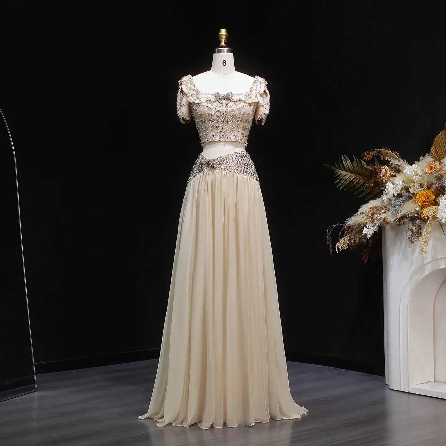Champagne Beaded Two Piece Evening Dress SS544
