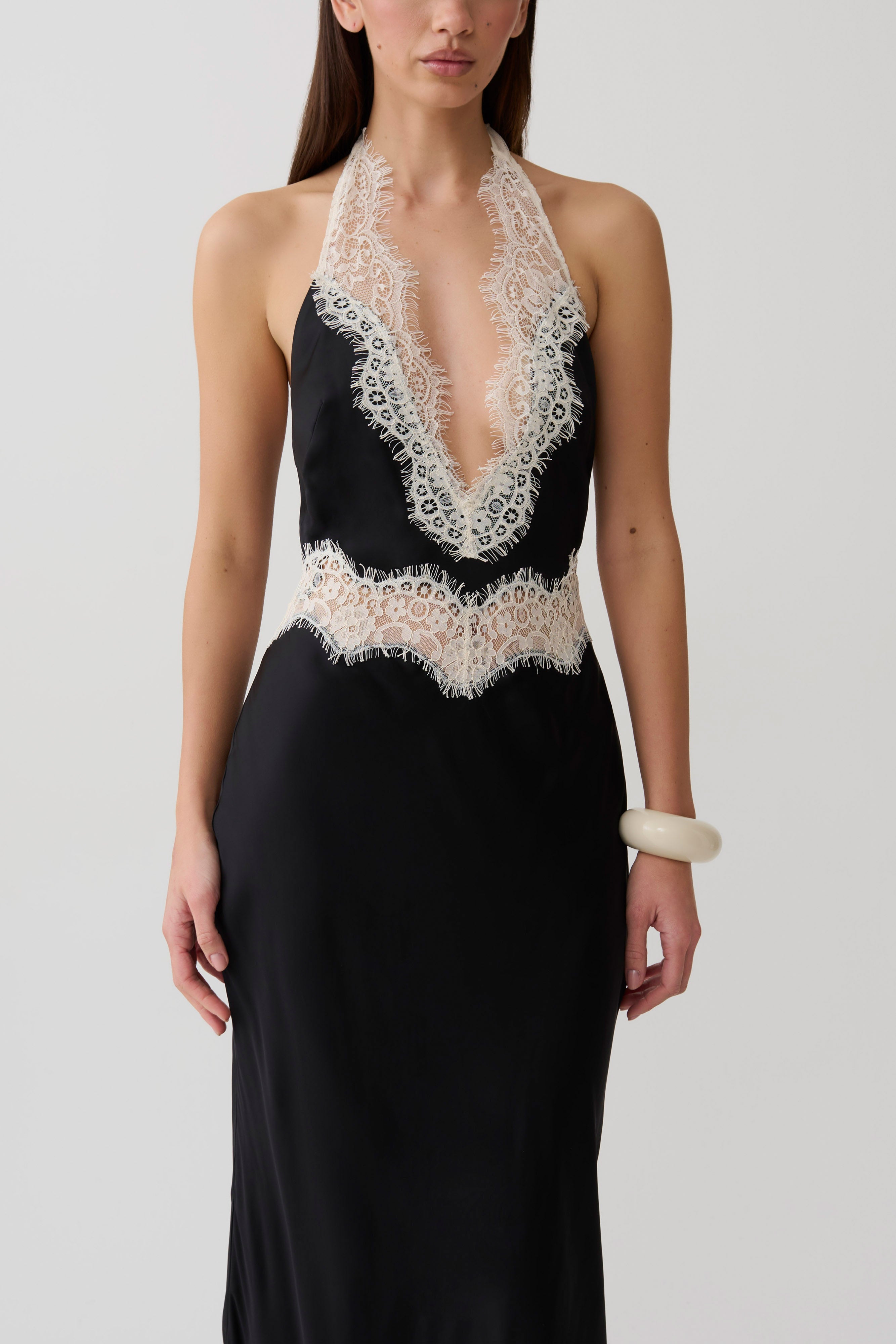 Louise Satin And Lace Maxi Dress