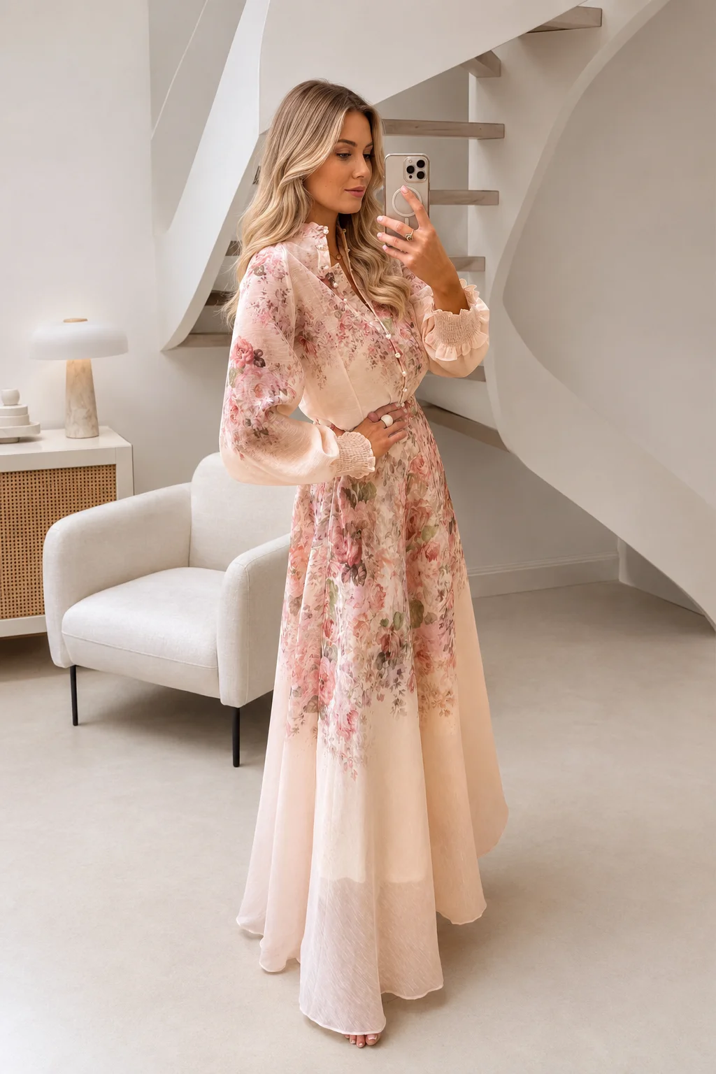 Peachy Flowy Sheer Gauze Dress