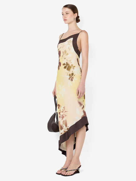 Blaise Asym Floral Satin Midi Dress