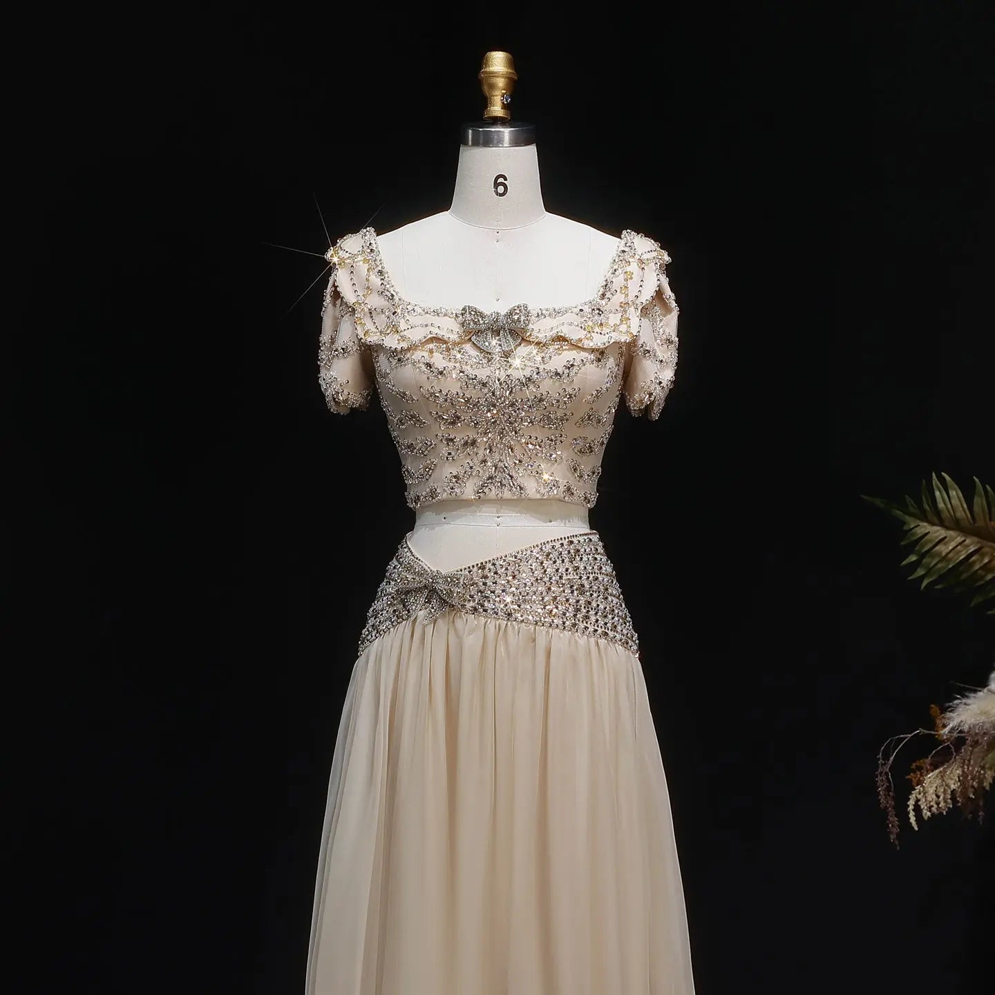Champagne Beaded Two Piece Evening Dress SS544
