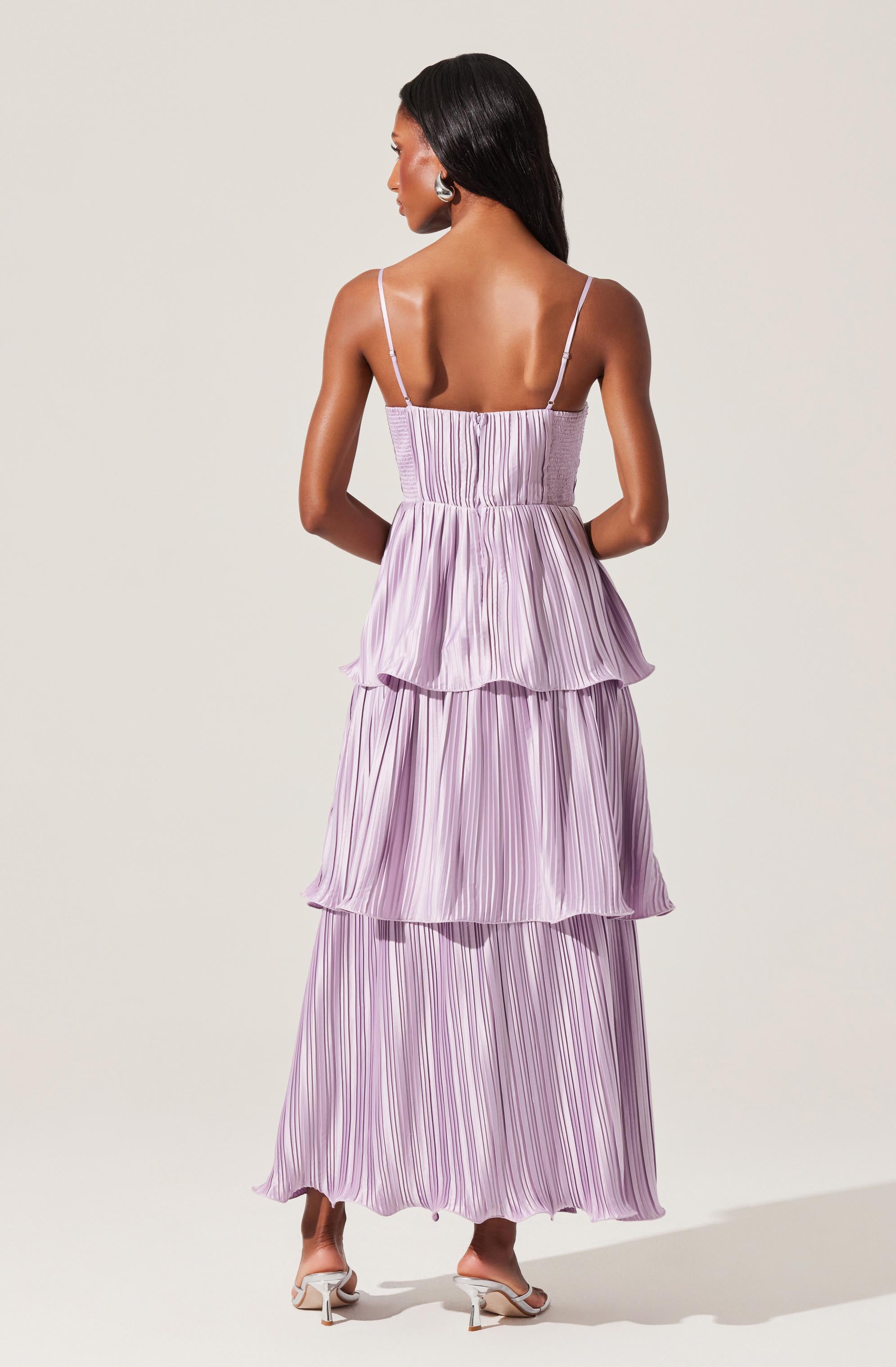 Lupin Pleated Tiered Maxi Dress - Lilac / XS