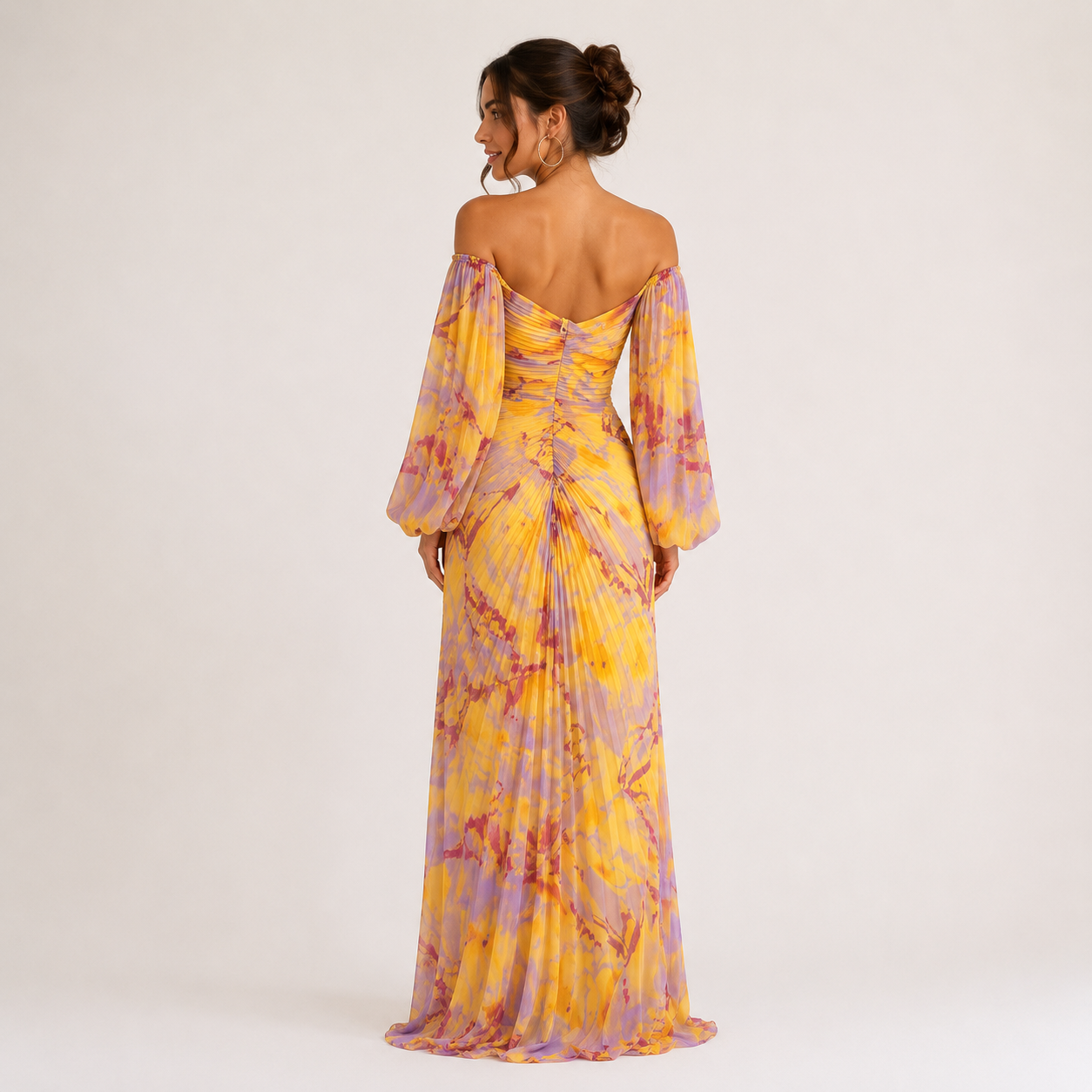 Sunset Marble Print Off Shoulder Maxi Dress