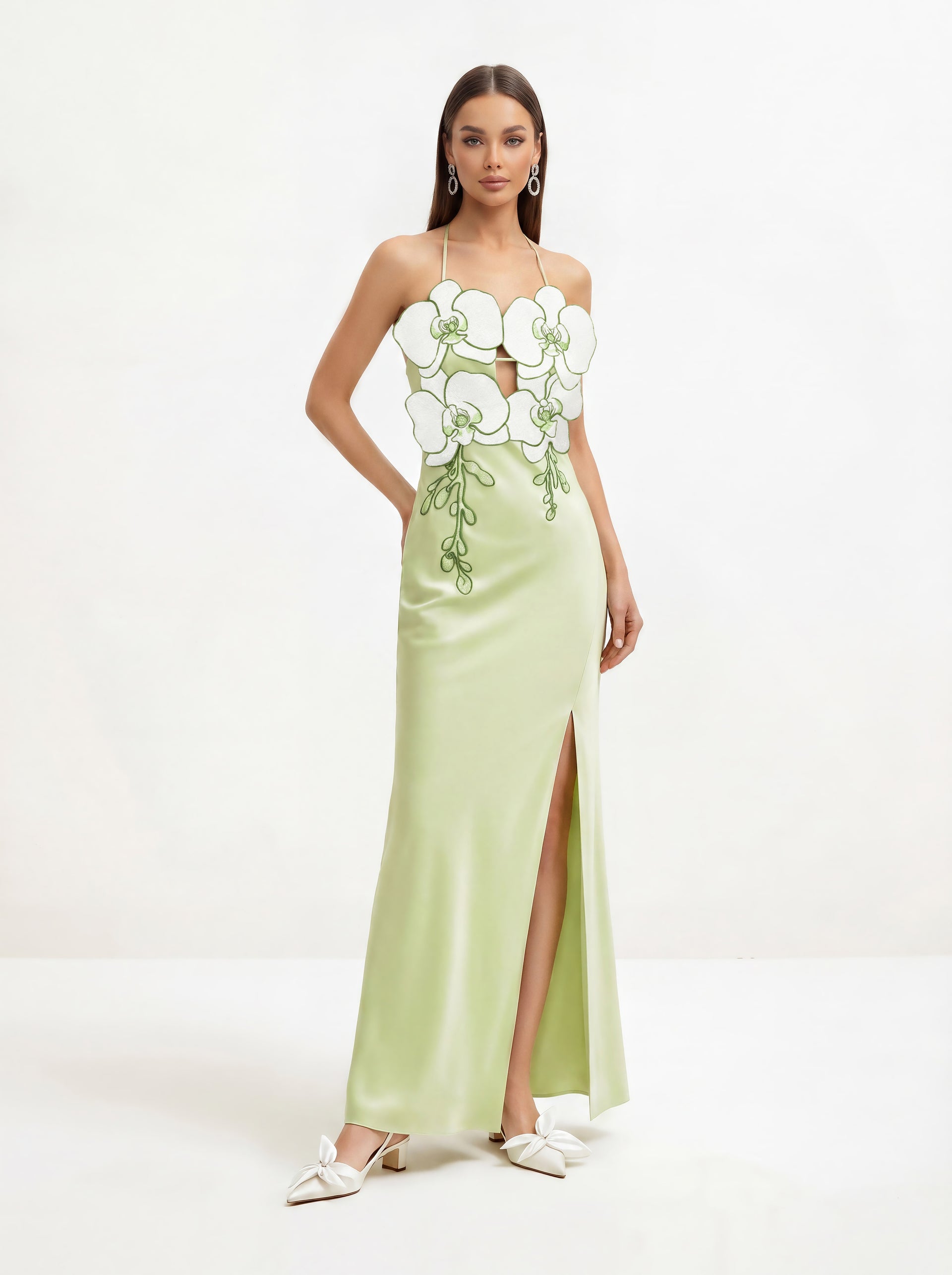 Orchid Embroidered Dress - Light Green