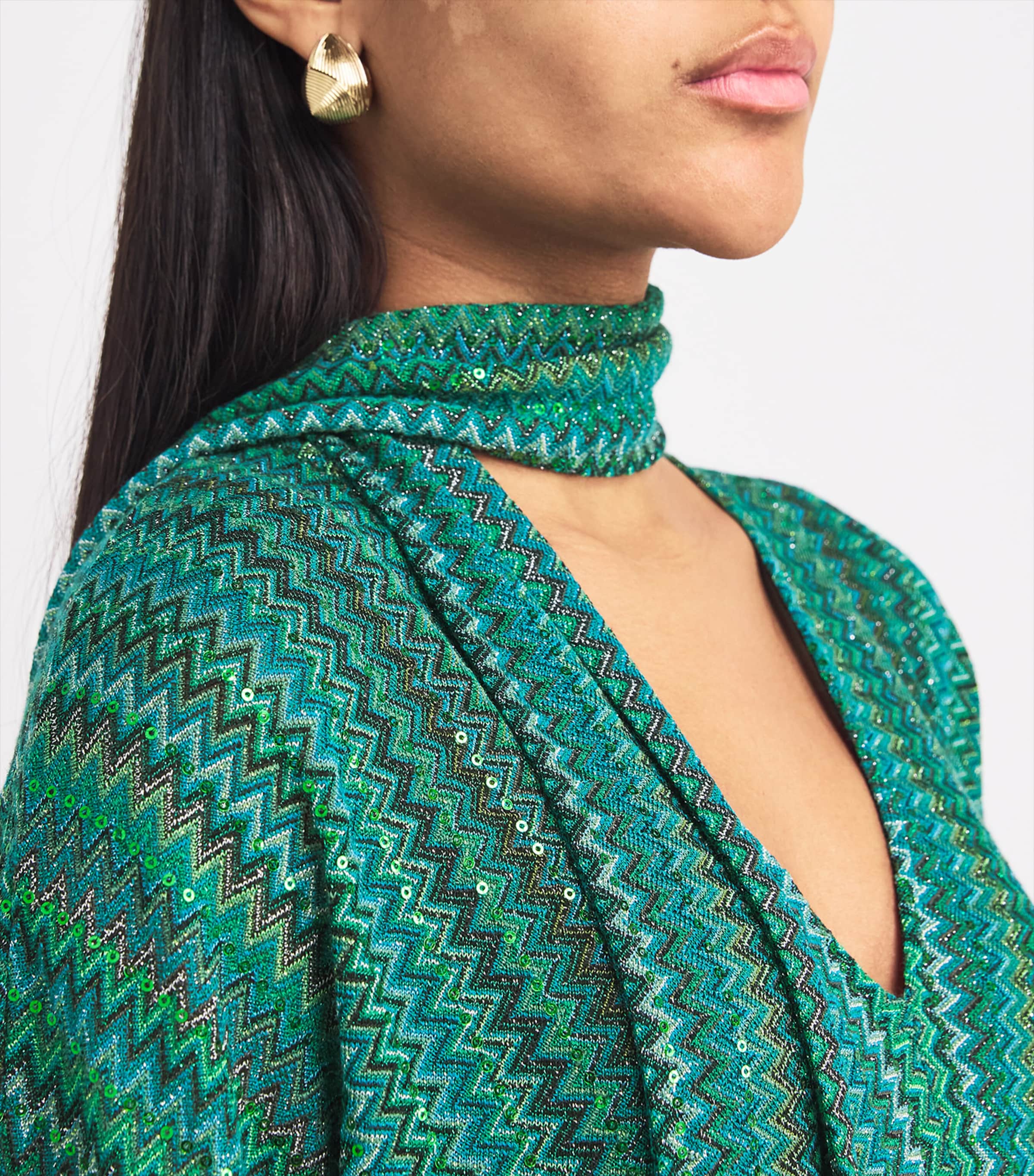 Green Zigzag Fringe Kaftan Maxi Dress
