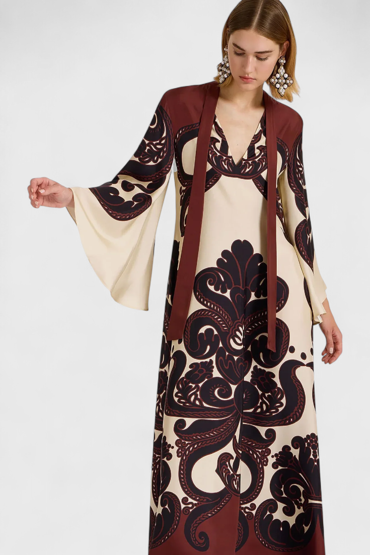 Maritza Grenadine Print High Neck Dress