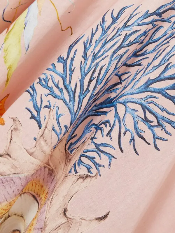 Sam Pauletto Nereids Shirred Printed Linen-gauze Midi Dress - Pink