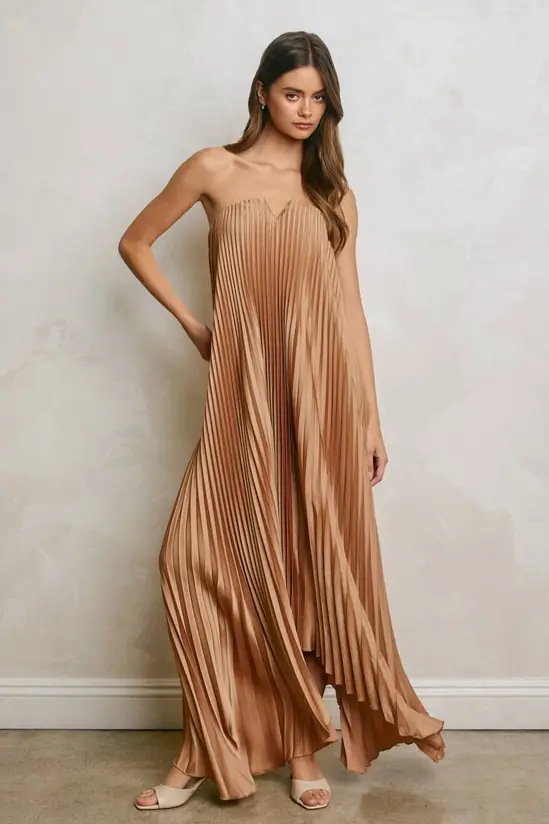 Pleated Satin Maxi Occasion Dress