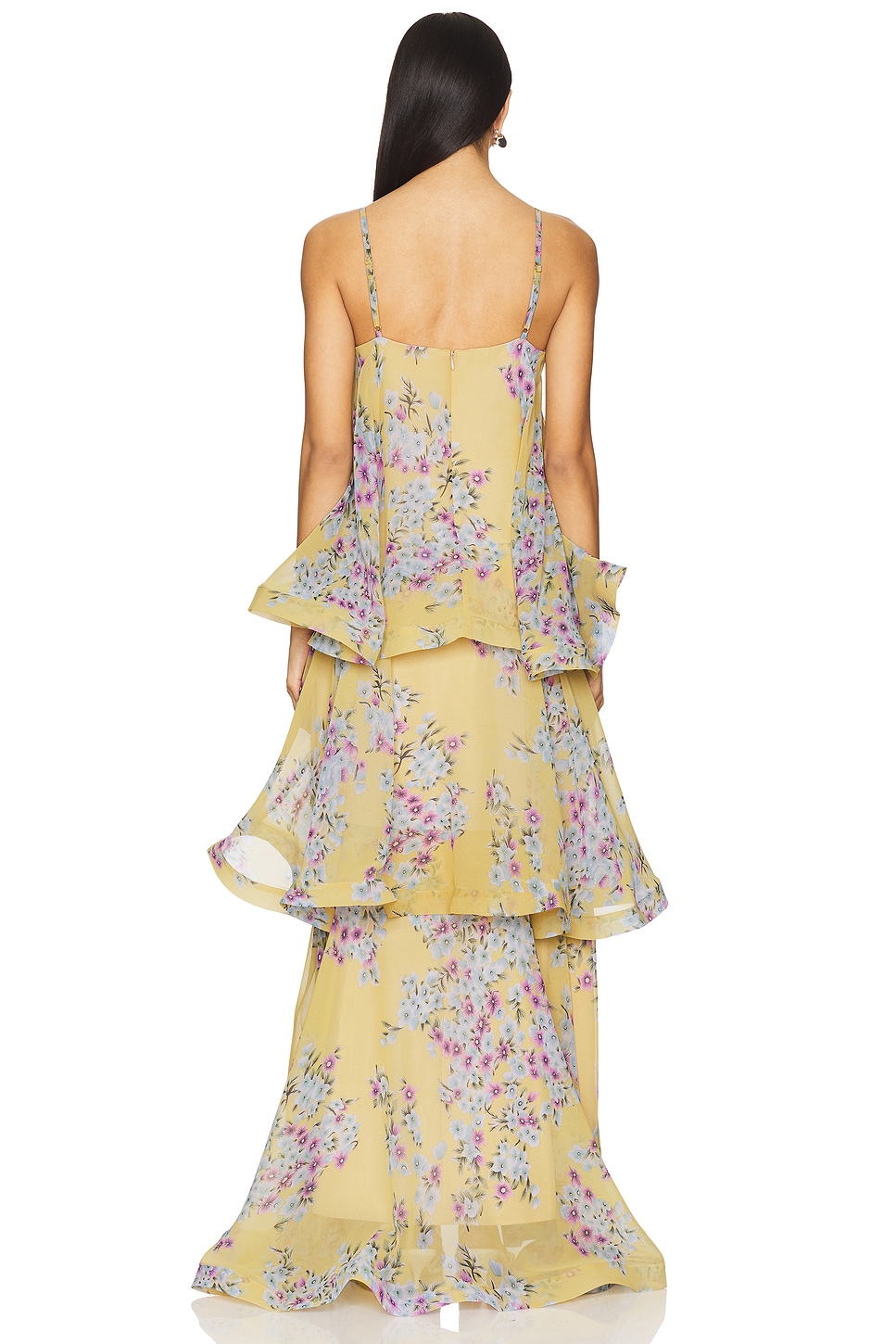 Spaghetti Strap Floral Ruffle Maxi Dress