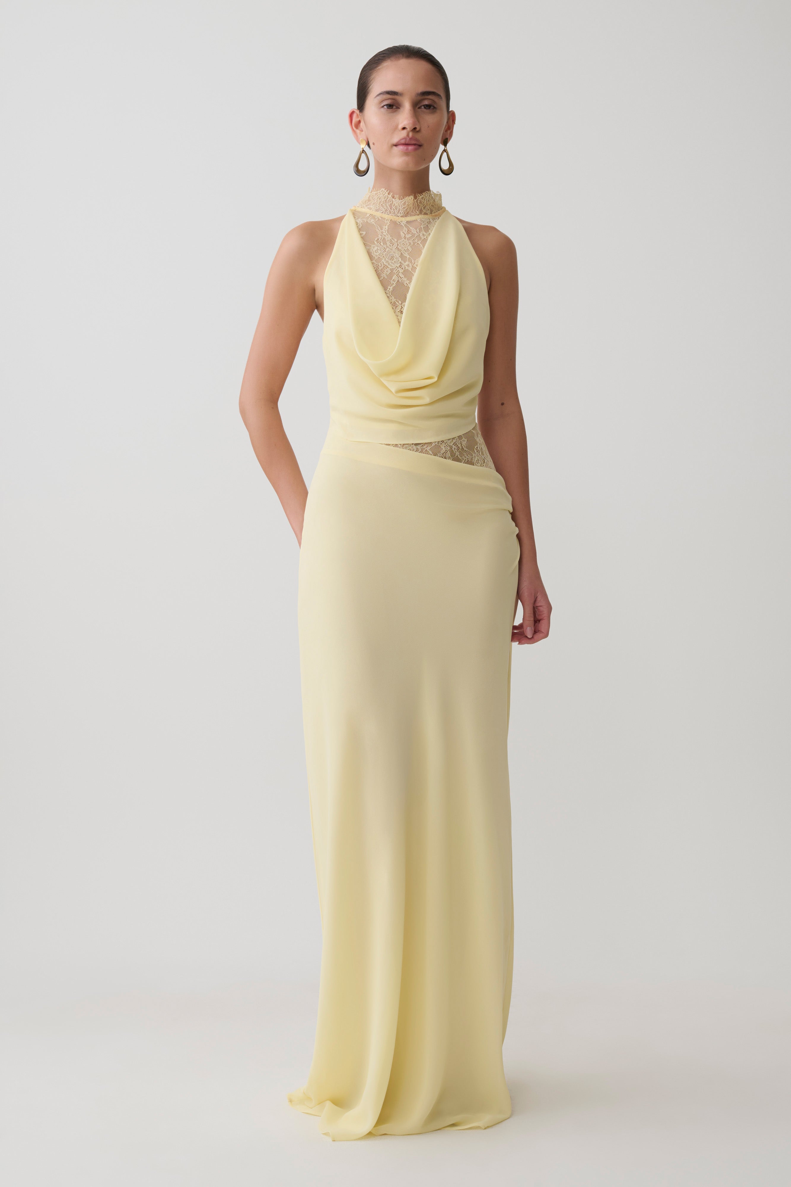 Chiffon And Lace Halter Maxi Dress
