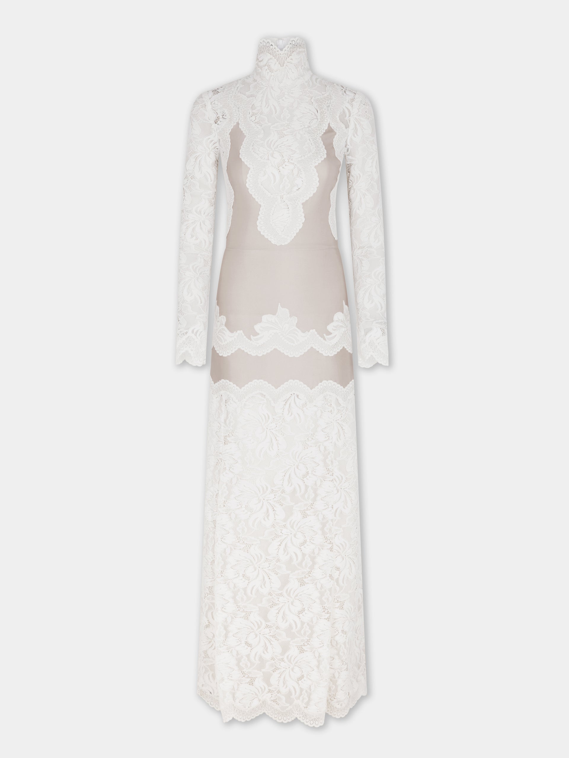 Cream Lace High Neck Long Sleeve Maxi Dress