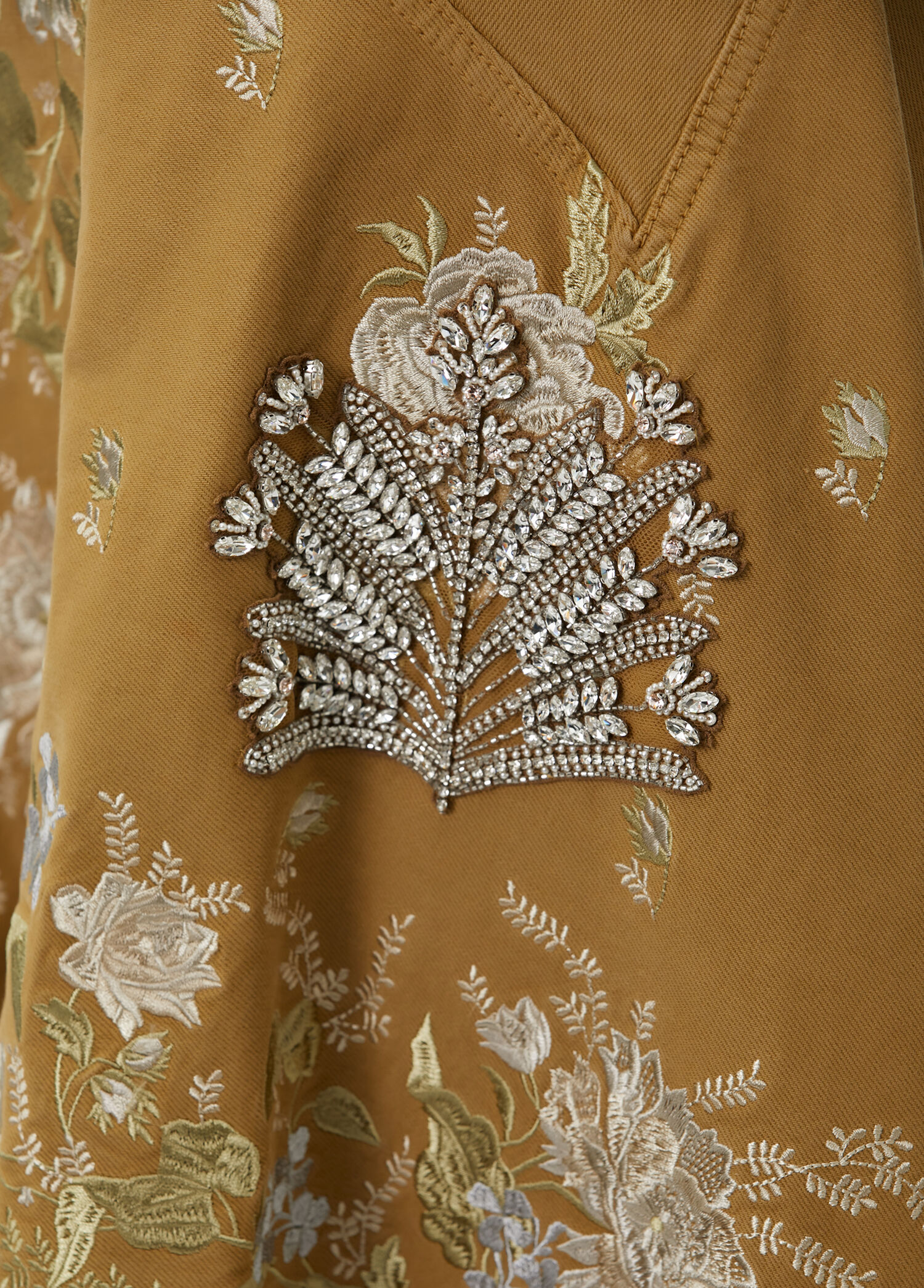 Khaki Floral Embroidered Midi Dress