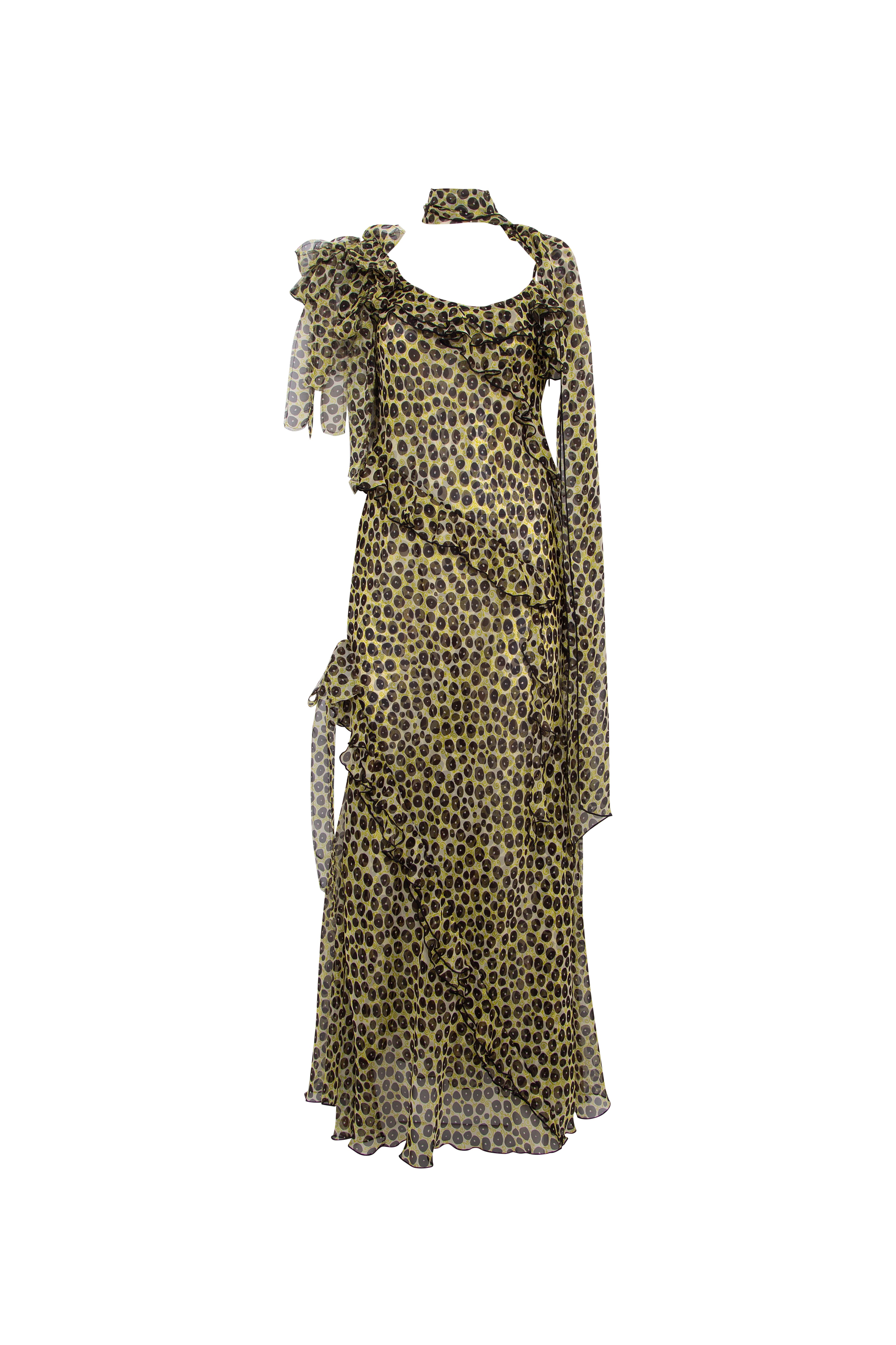 MONICA - Ruffled chiffon maxi dress with scarf detail