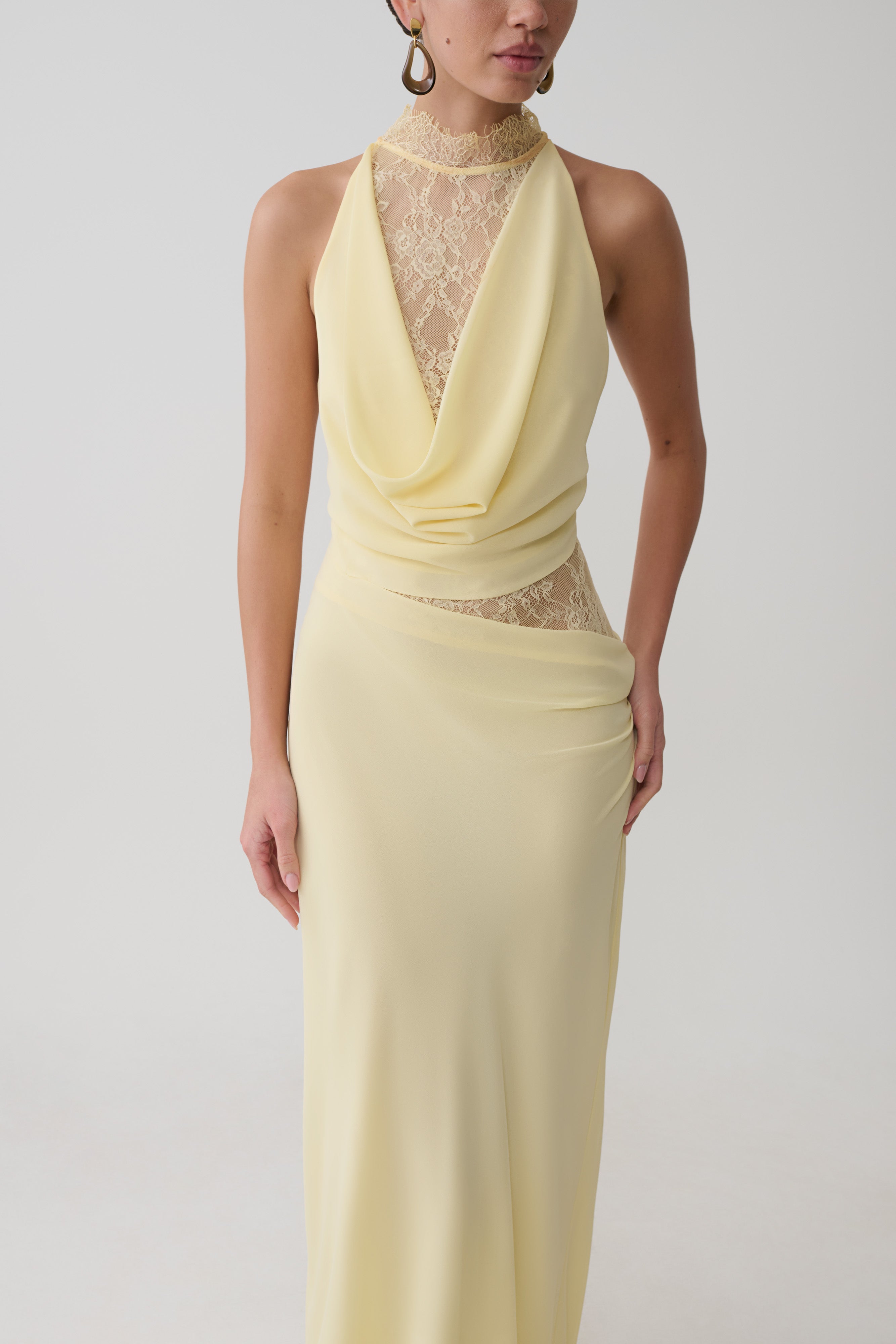 Chiffon And Lace Halter Maxi Dress