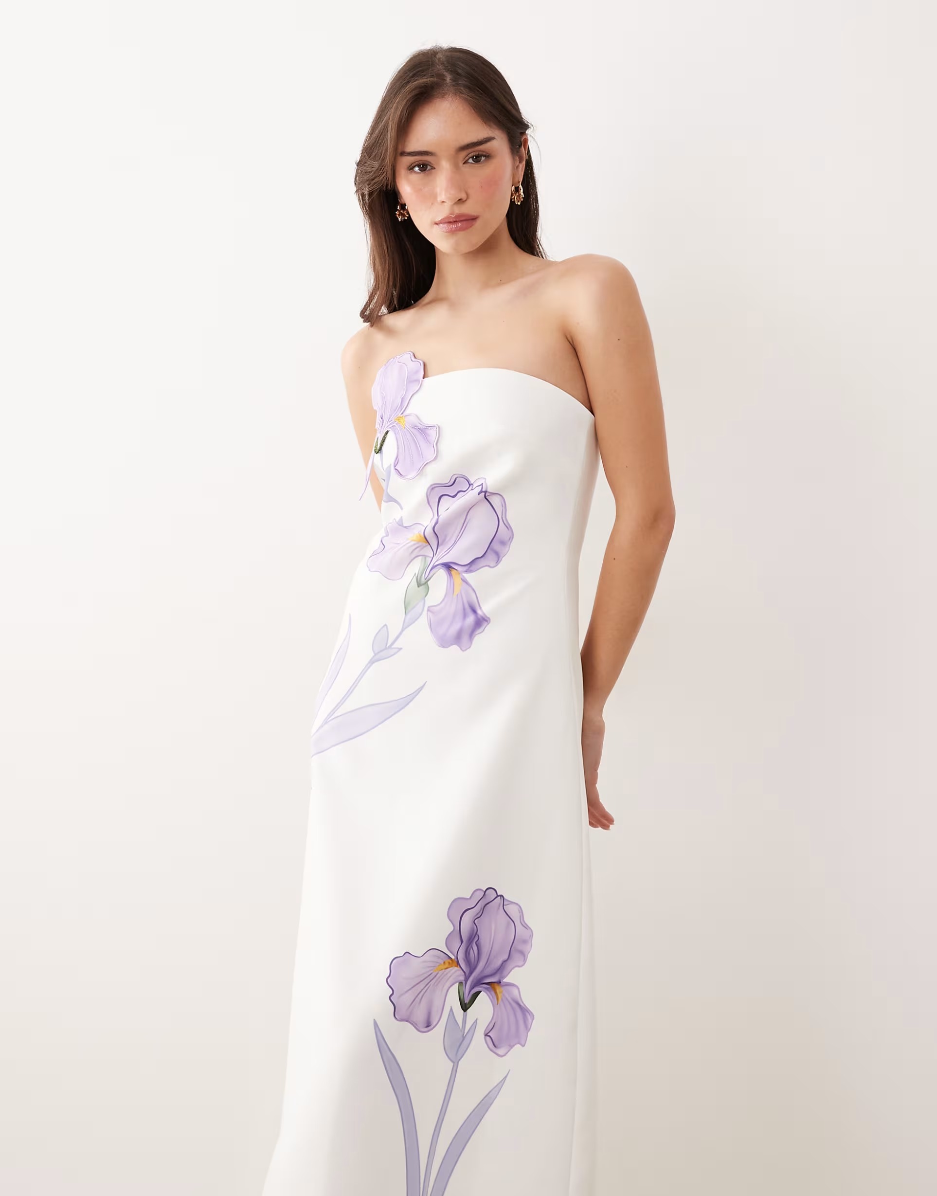 White Midi Dress With Purple Iris Art