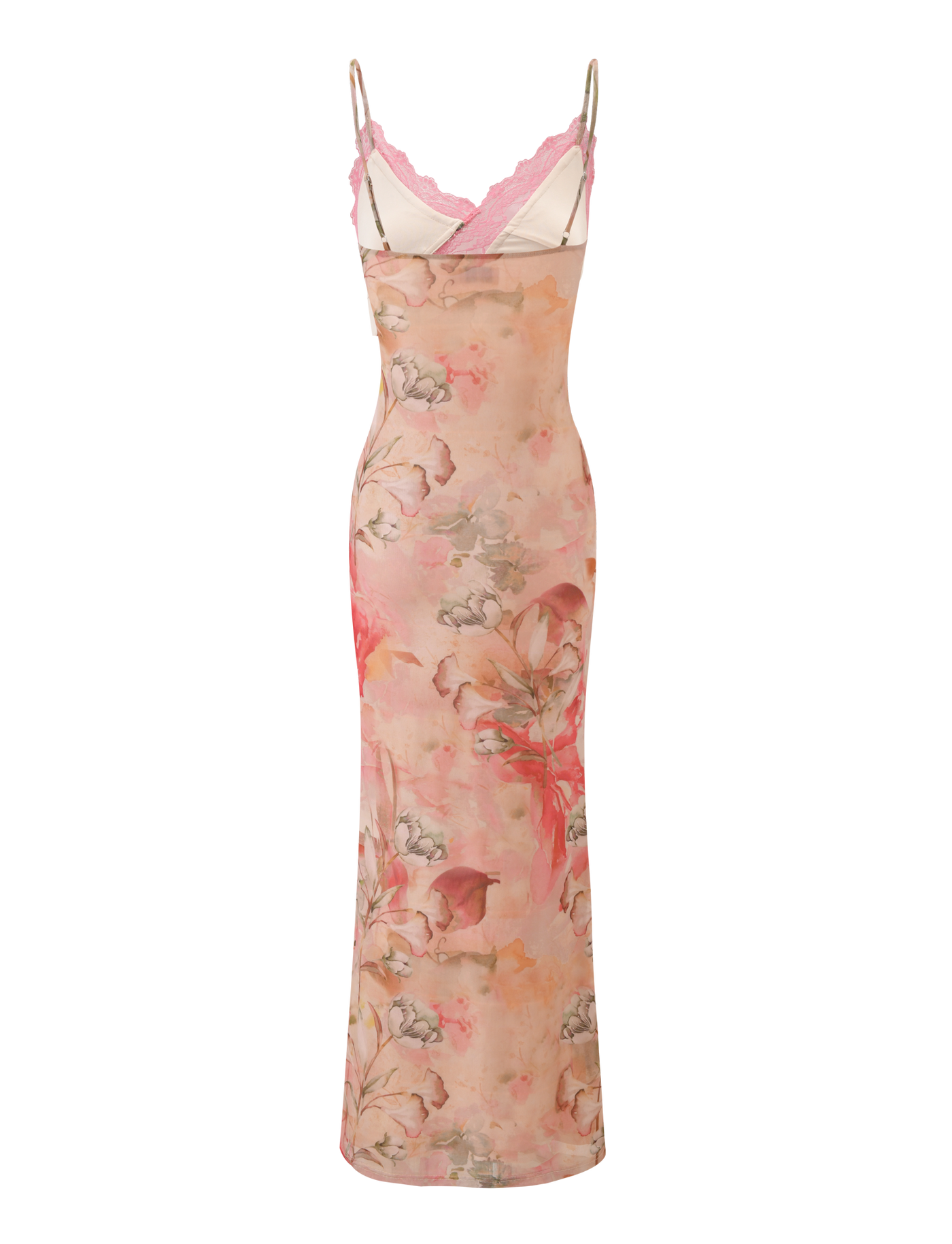 Watercolour Floral Lace Trim Slip Maxi Dress