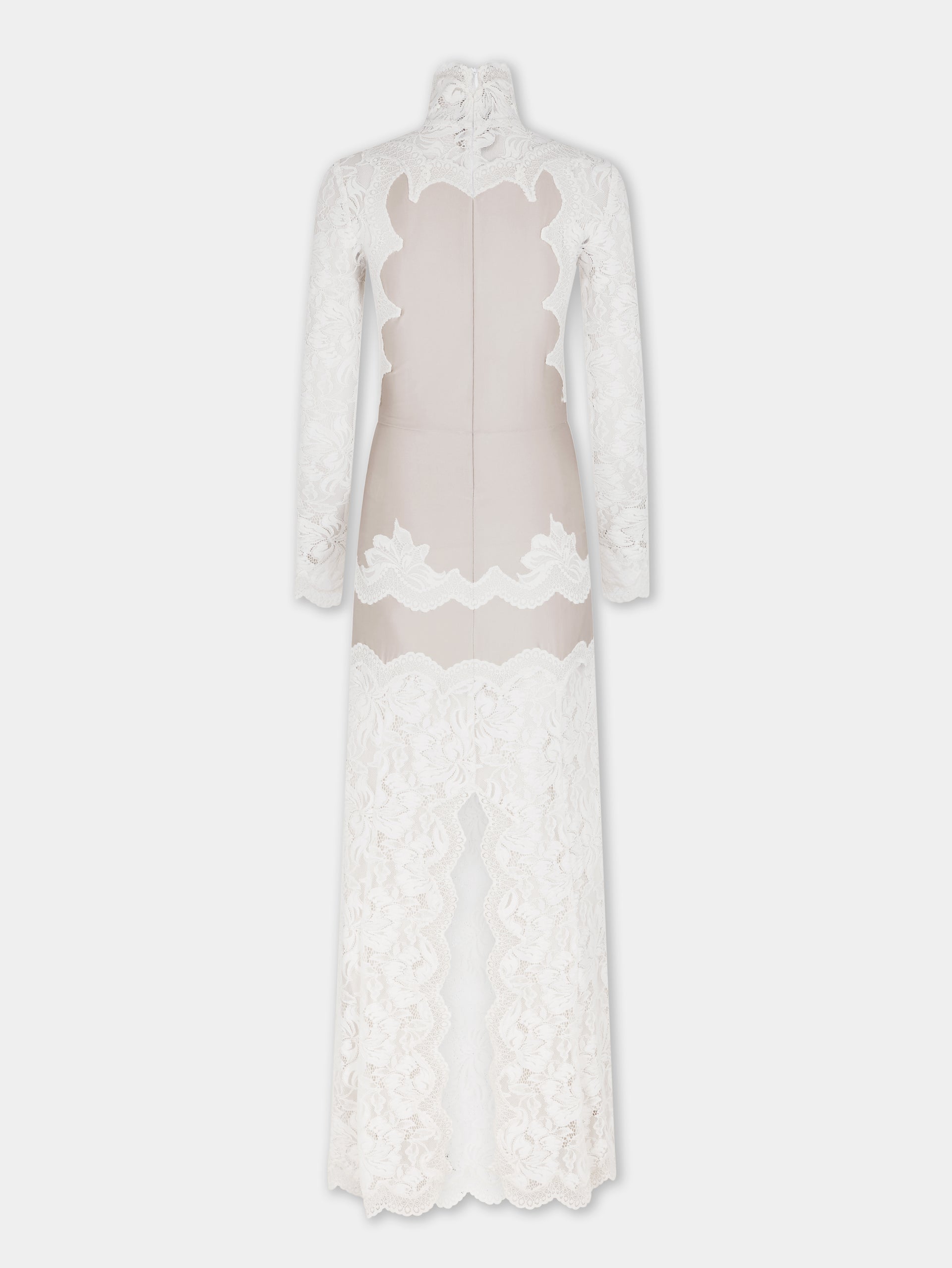 Cream Lace High Neck Long Sleeve Maxi Dress