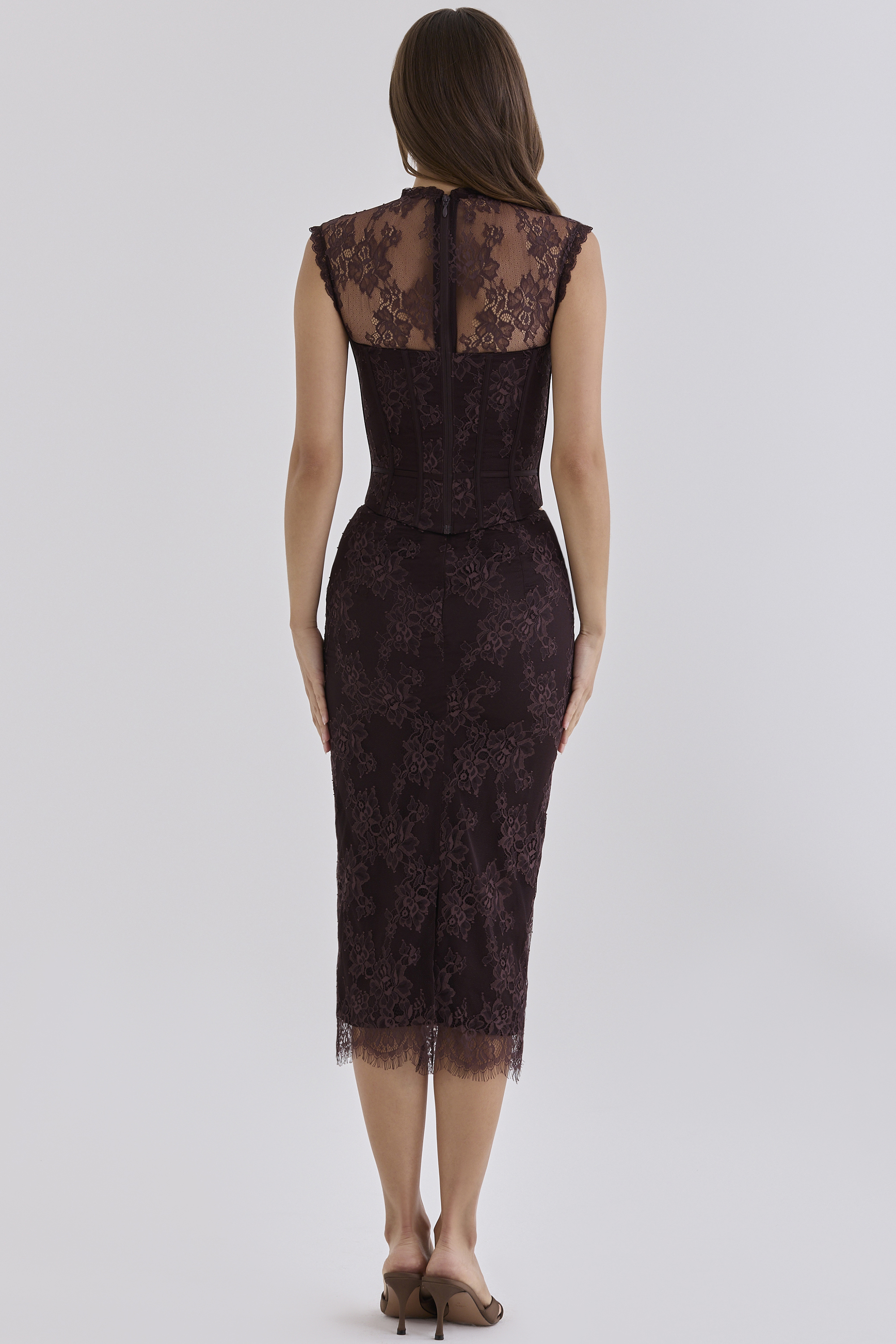 Serelle Chocolate Brown Lace Midi Skirt