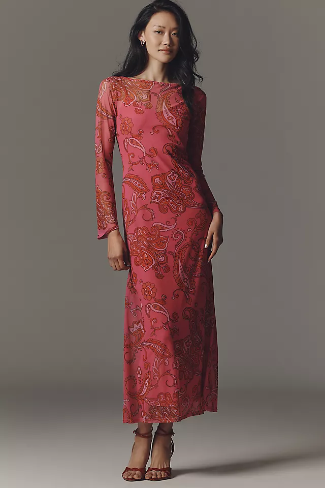 Never Fully Dressed Mesh Long-Sleeve Midi Dress
