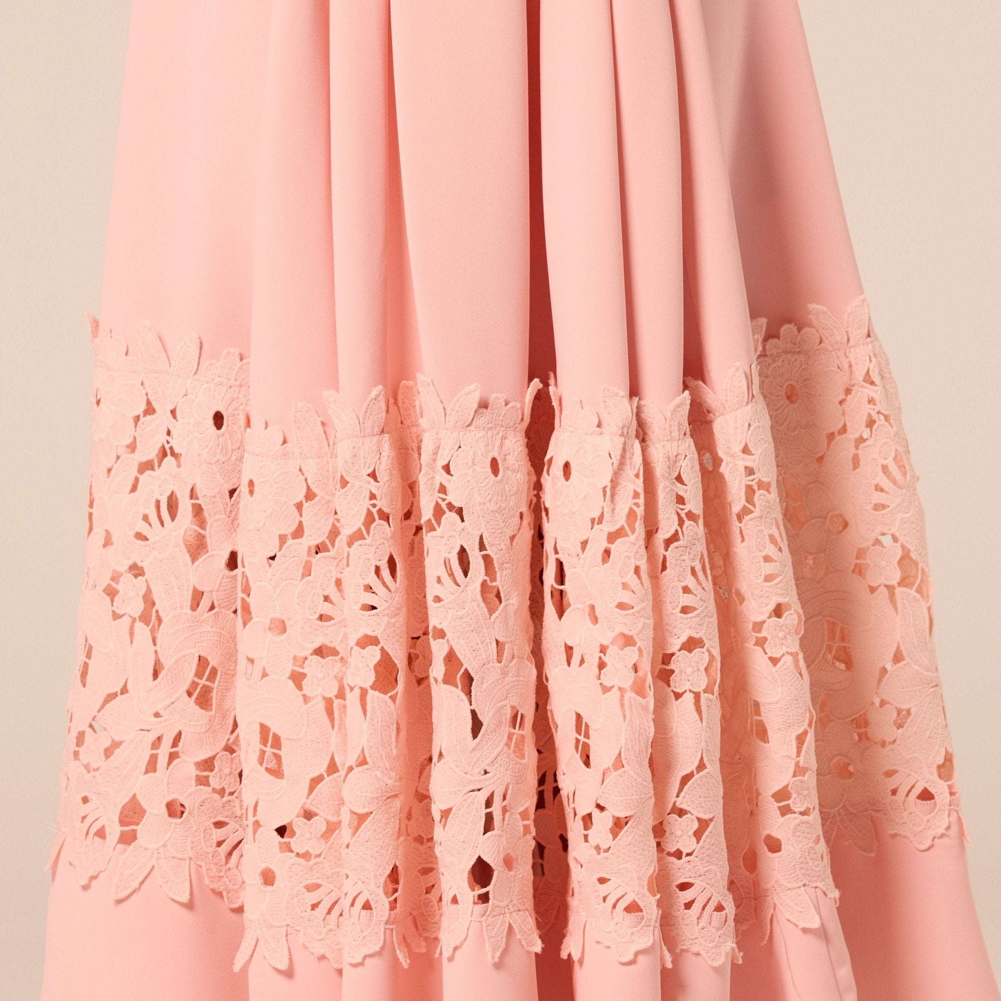 Pink Sleeveless Lace-Paneled Crepe Midi Dress
