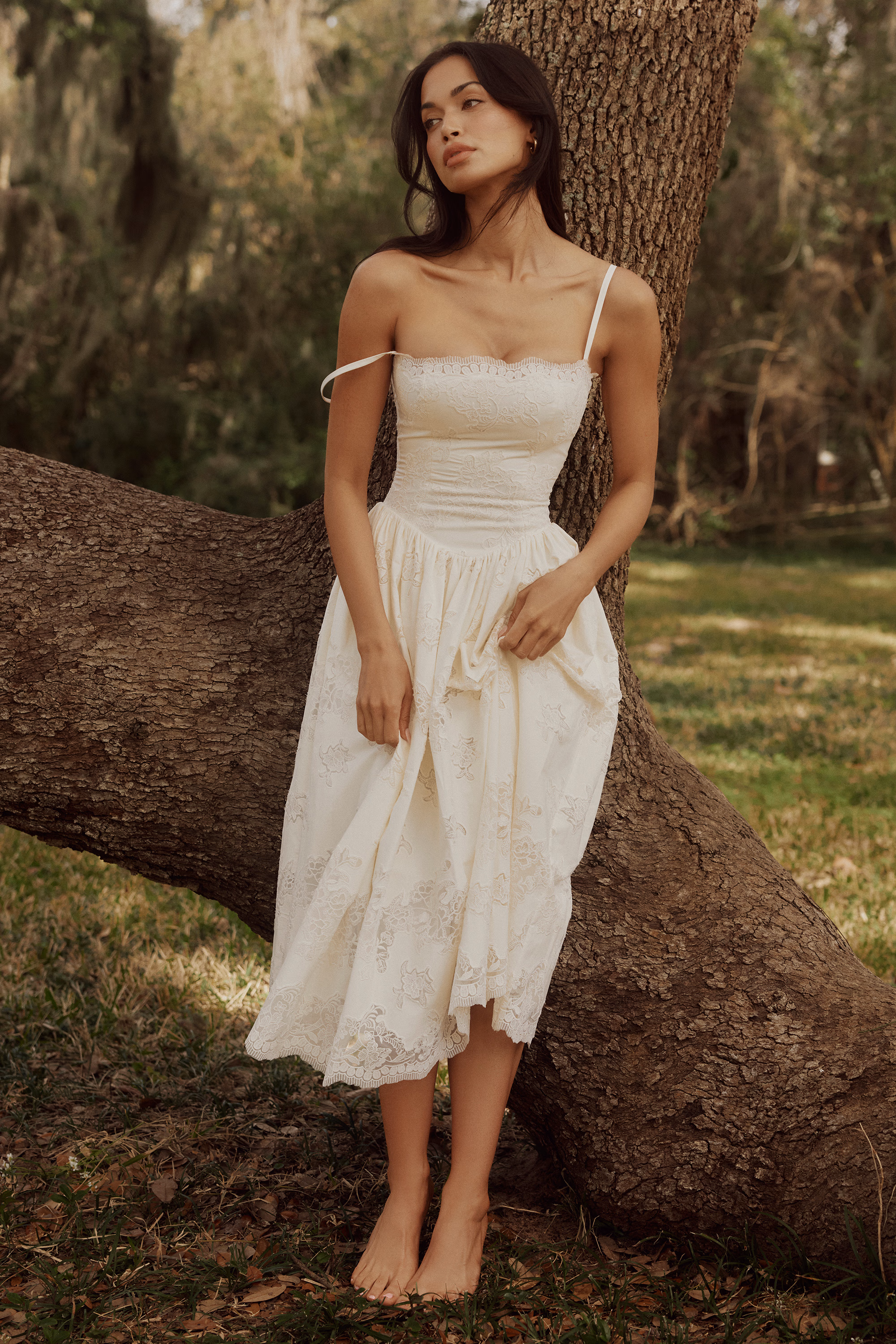 White Lace Cotton Corset Midi Sundress