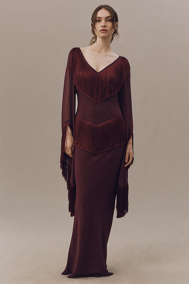 Cristal Fringed V-Neck Maxi Dress
