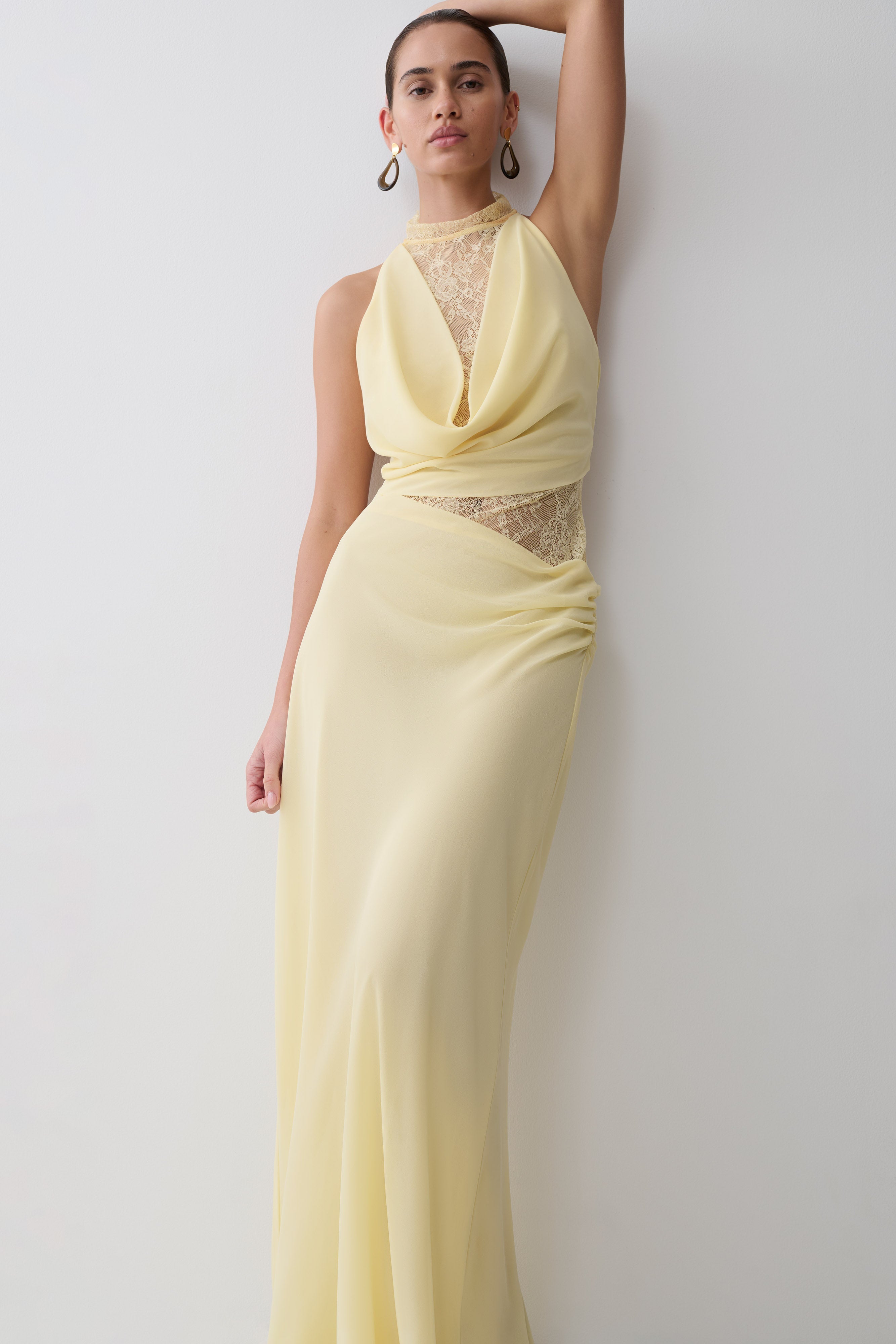 Chiffon And Lace Halter Maxi Dress