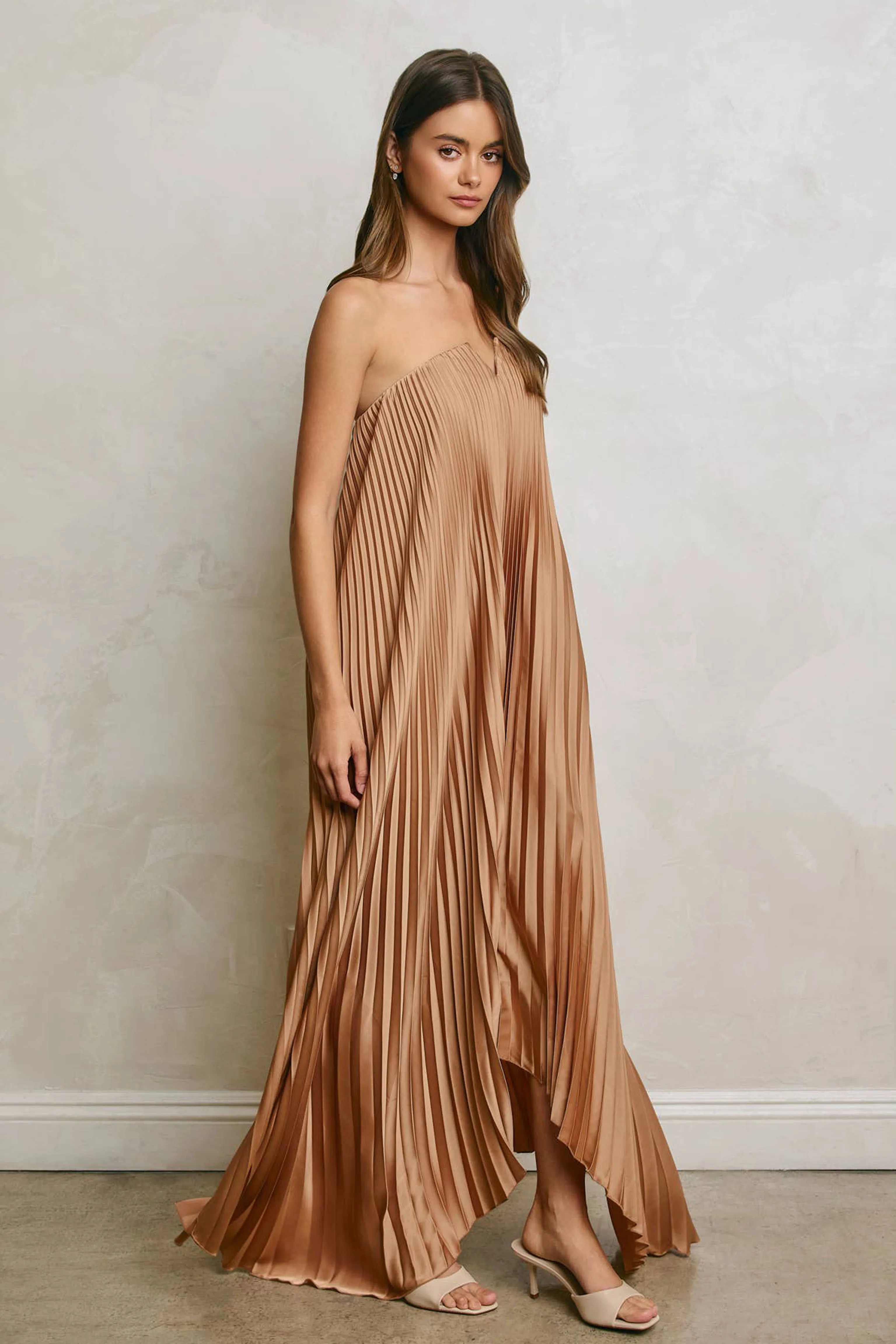 Pleated Satin Maxi Occasion Dress