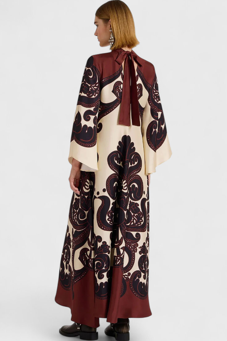 Maritza Grenadine Print High Neck Dress