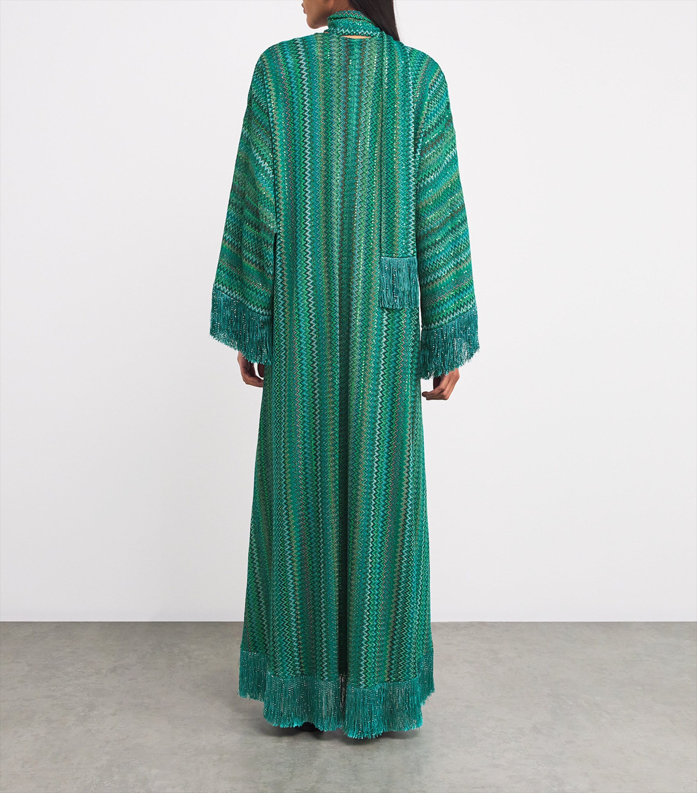 Green Zigzag Fringe Kaftan Maxi Dress