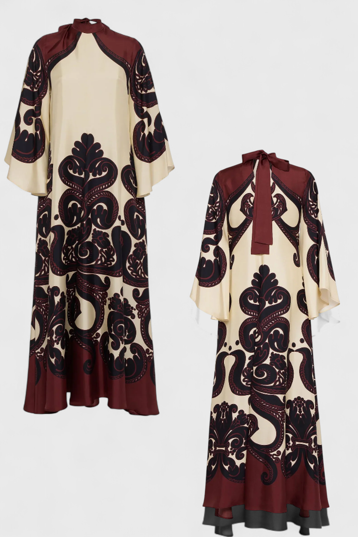 Maritza Grenadine Print High Neck Dress