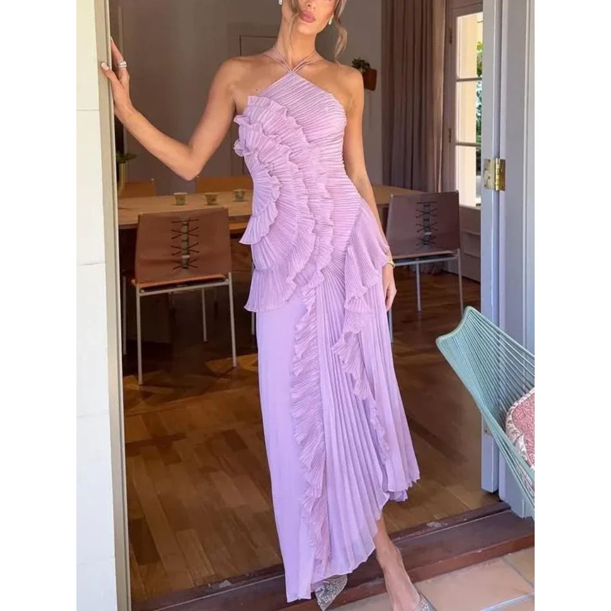 Pleated Dress with Ruffle Detail