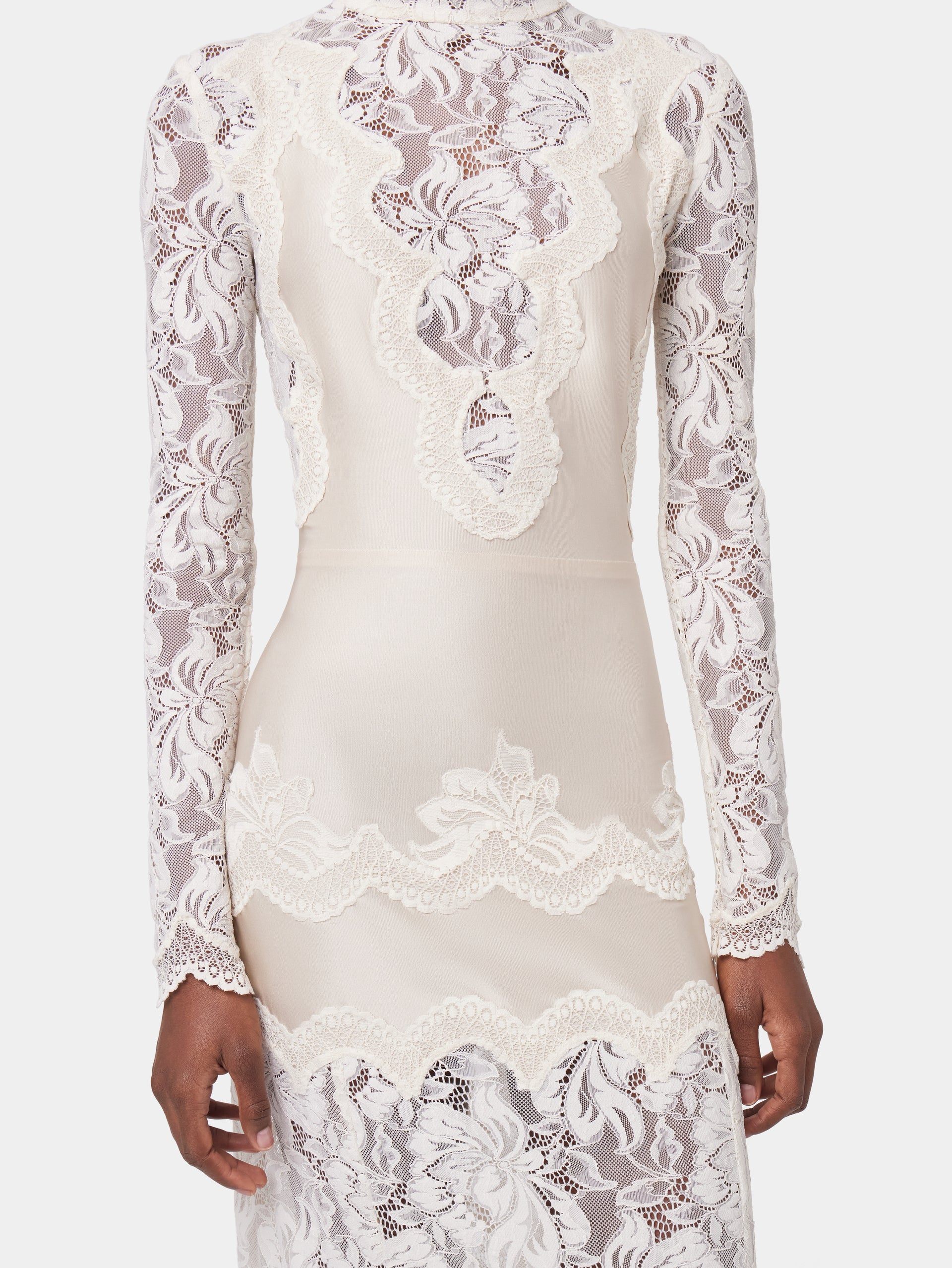 Cream Lace High Neck Long Sleeve Maxi Dress