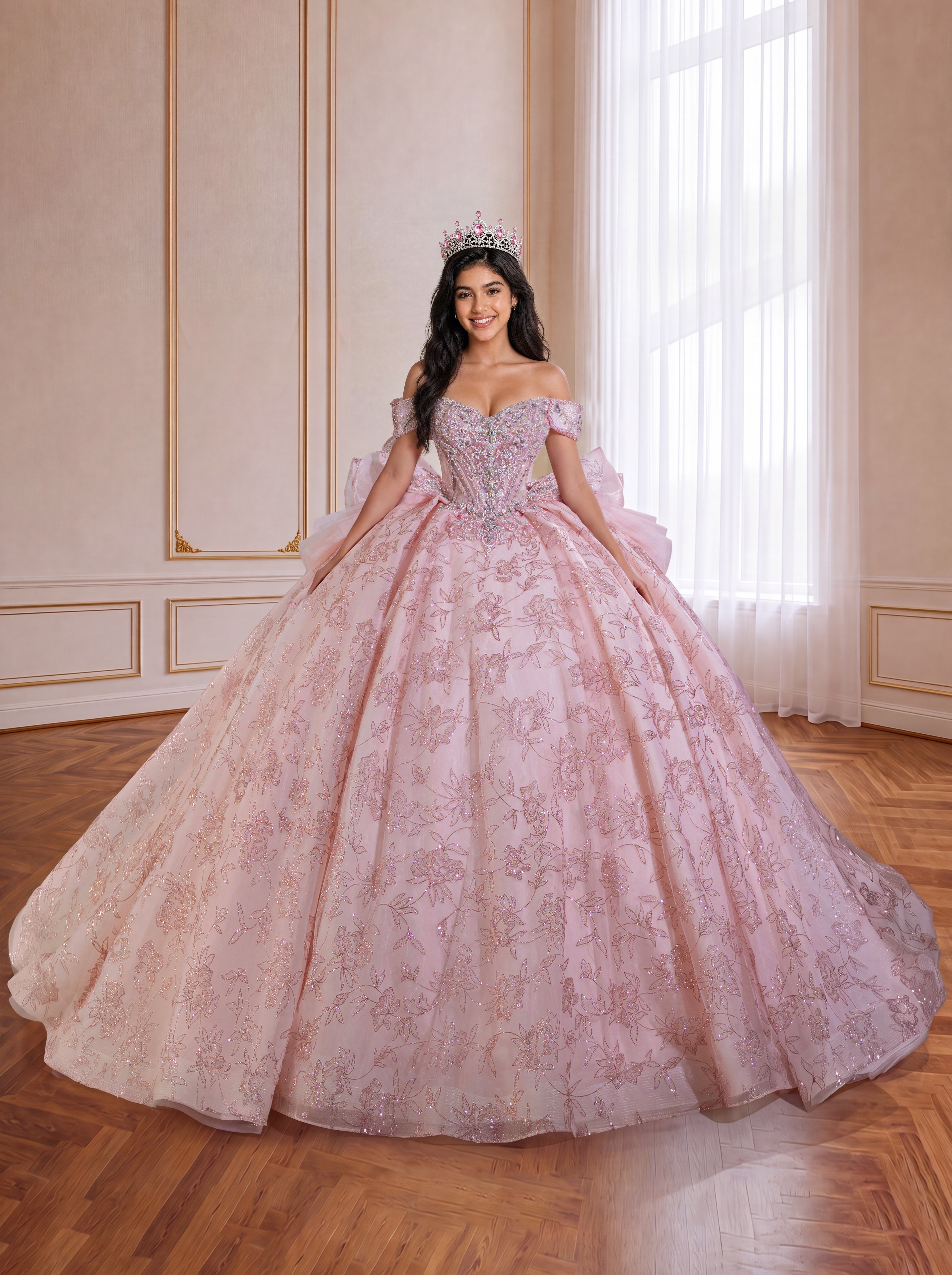 Pink one-shoulder diamond-studded adult ceremony dress