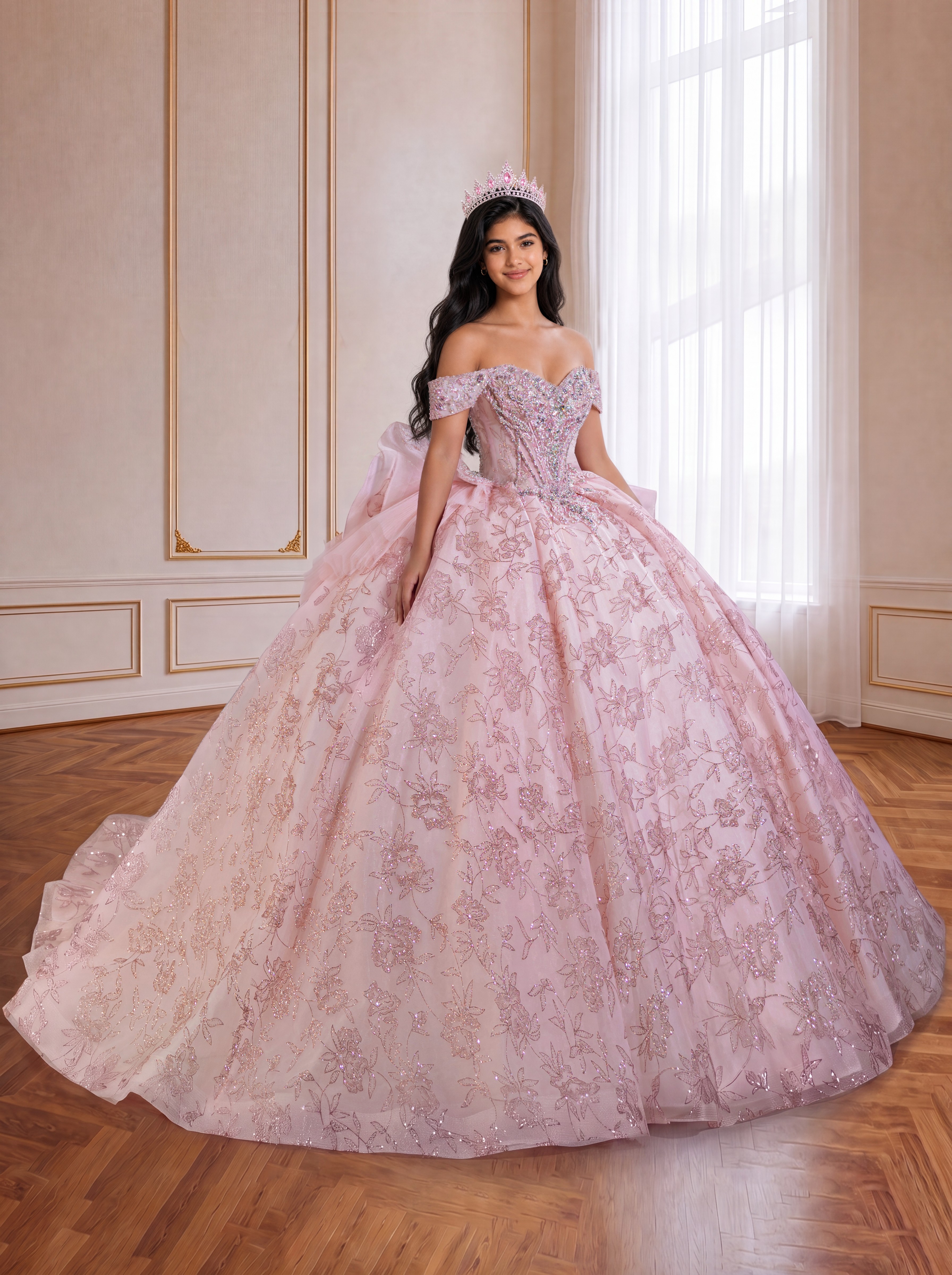 Pink one-shoulder diamond-studded adult ceremony dress