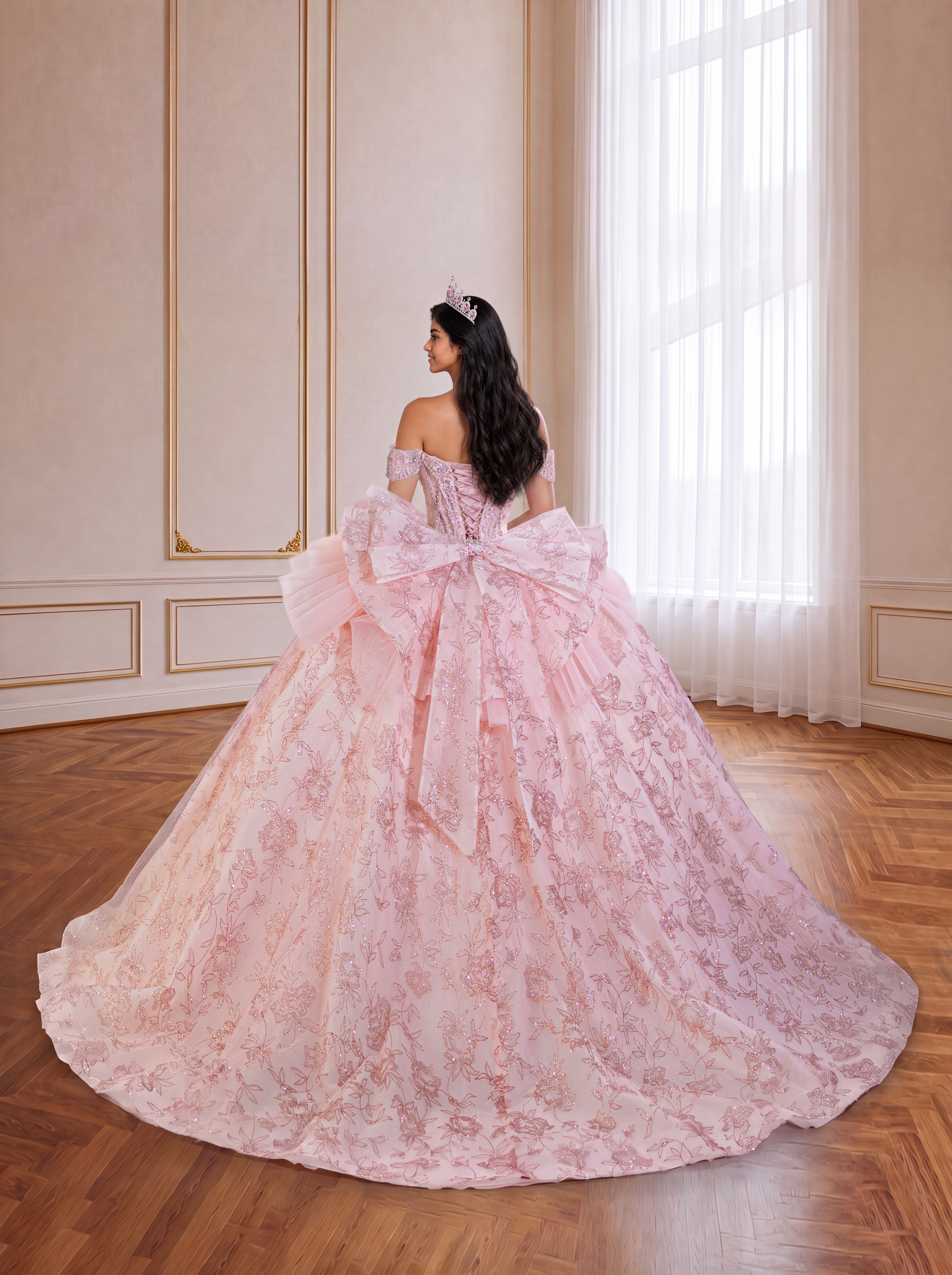 Pink one-shoulder diamond-studded adult ceremony dress