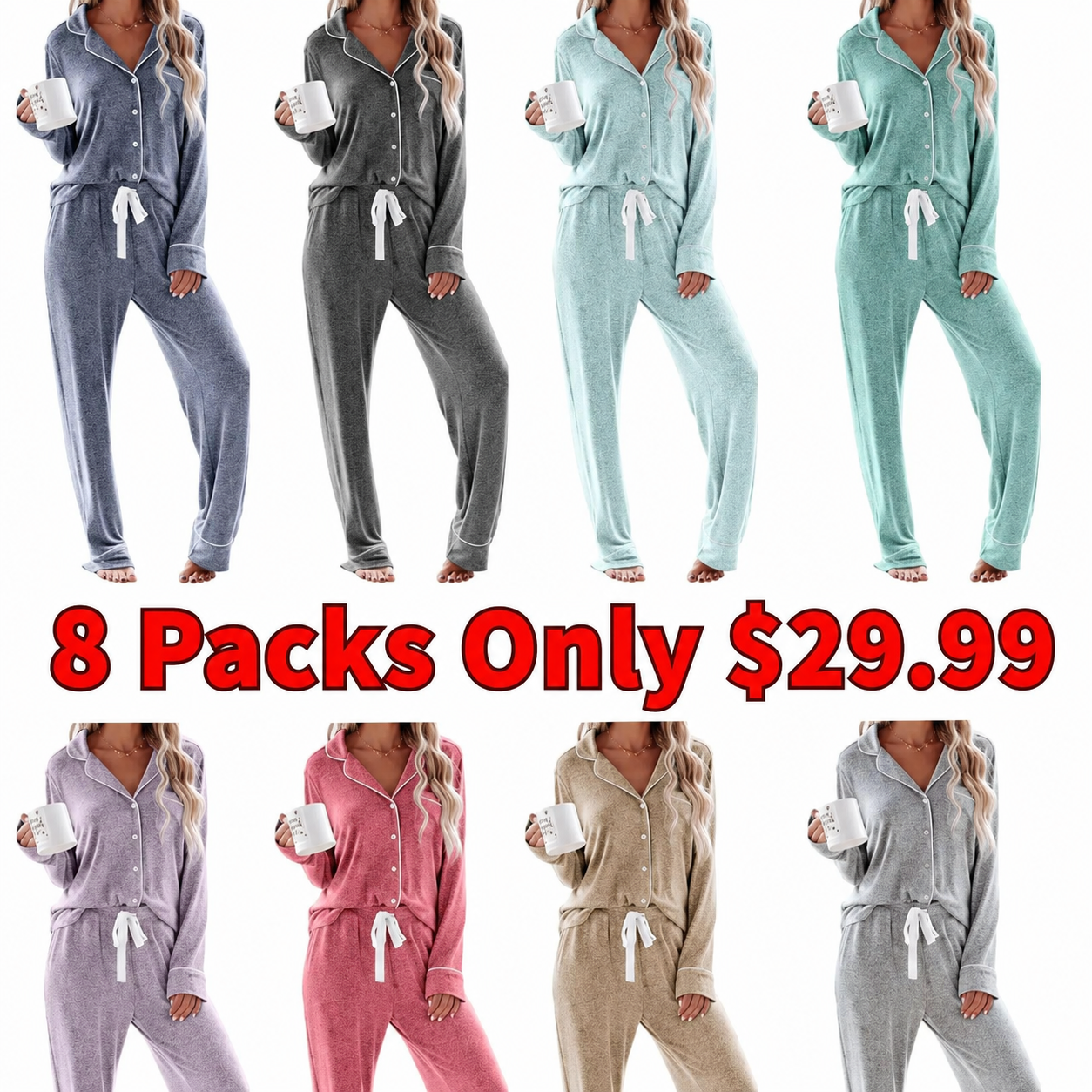 Women's Long Sleeve Button Down Pajama Sets - Soft Lounge Sleepwear Nightwear